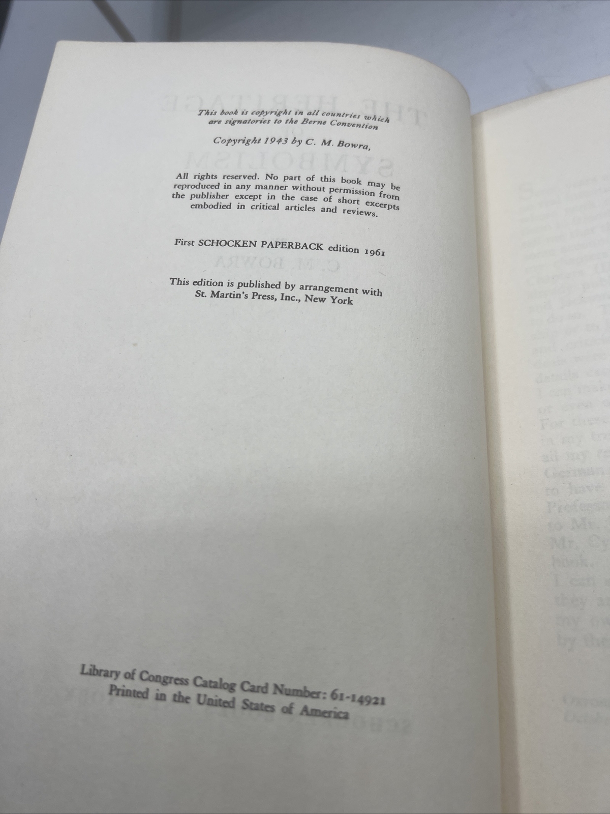 The Heritage Of Symbolism, C.M Bowra, Macmillan and Co 1961 Schocken Soft Cover