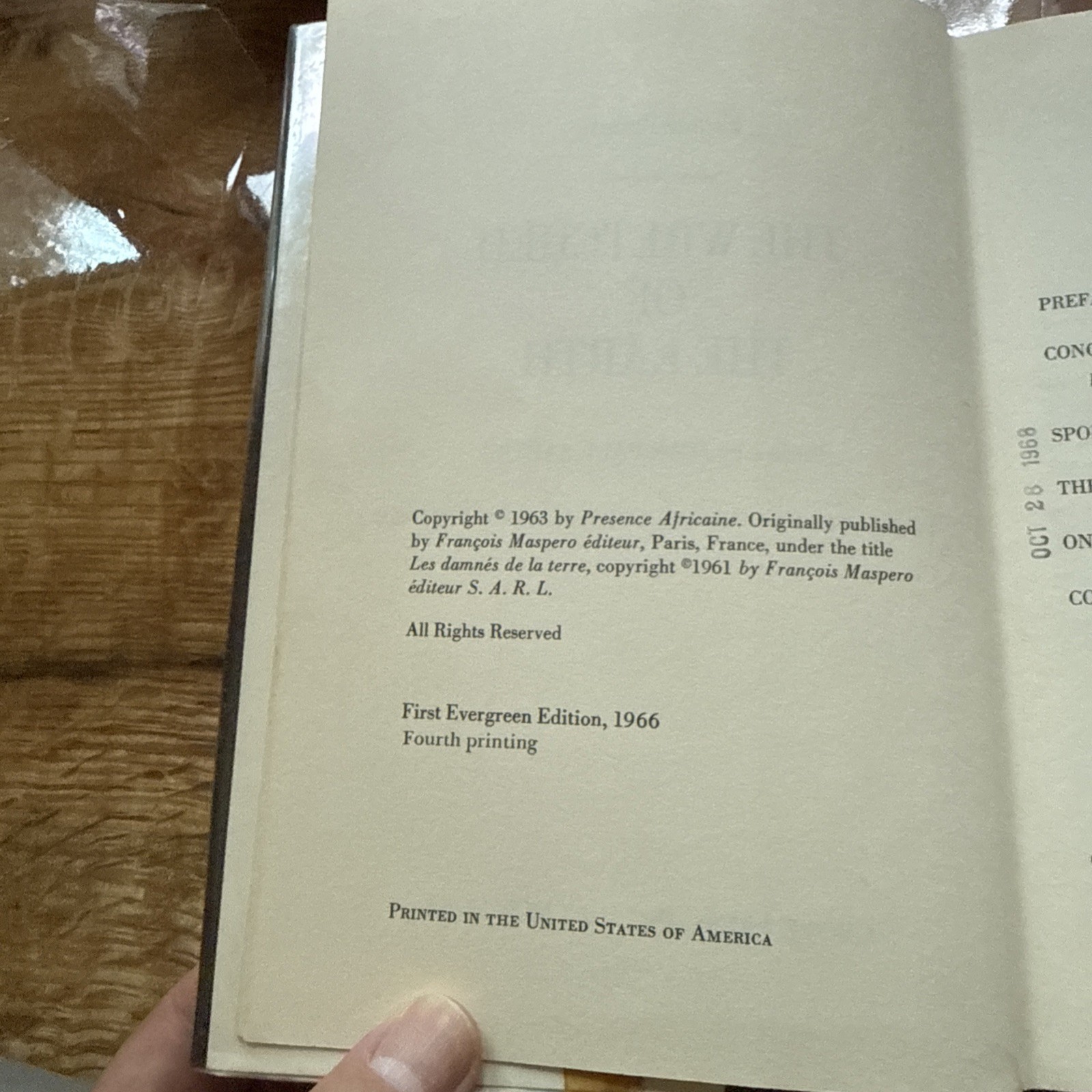 WRETCHED OF EARTH By Frantz Fanon First Evergreen Edition 1966 Hardcover