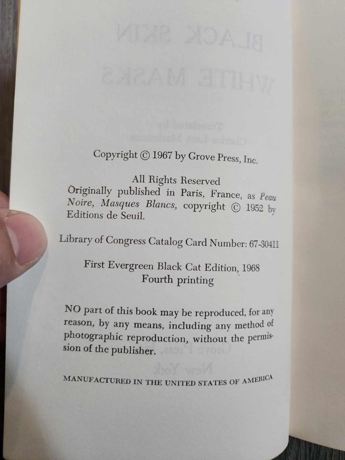 Black Skin White Masks Frantz Fanon 1968 4th Printing Paperback Grove