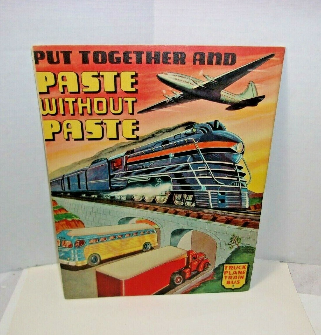 Put Together and Paste Without Paste WWII Era Book Airplane Train Bus Truck