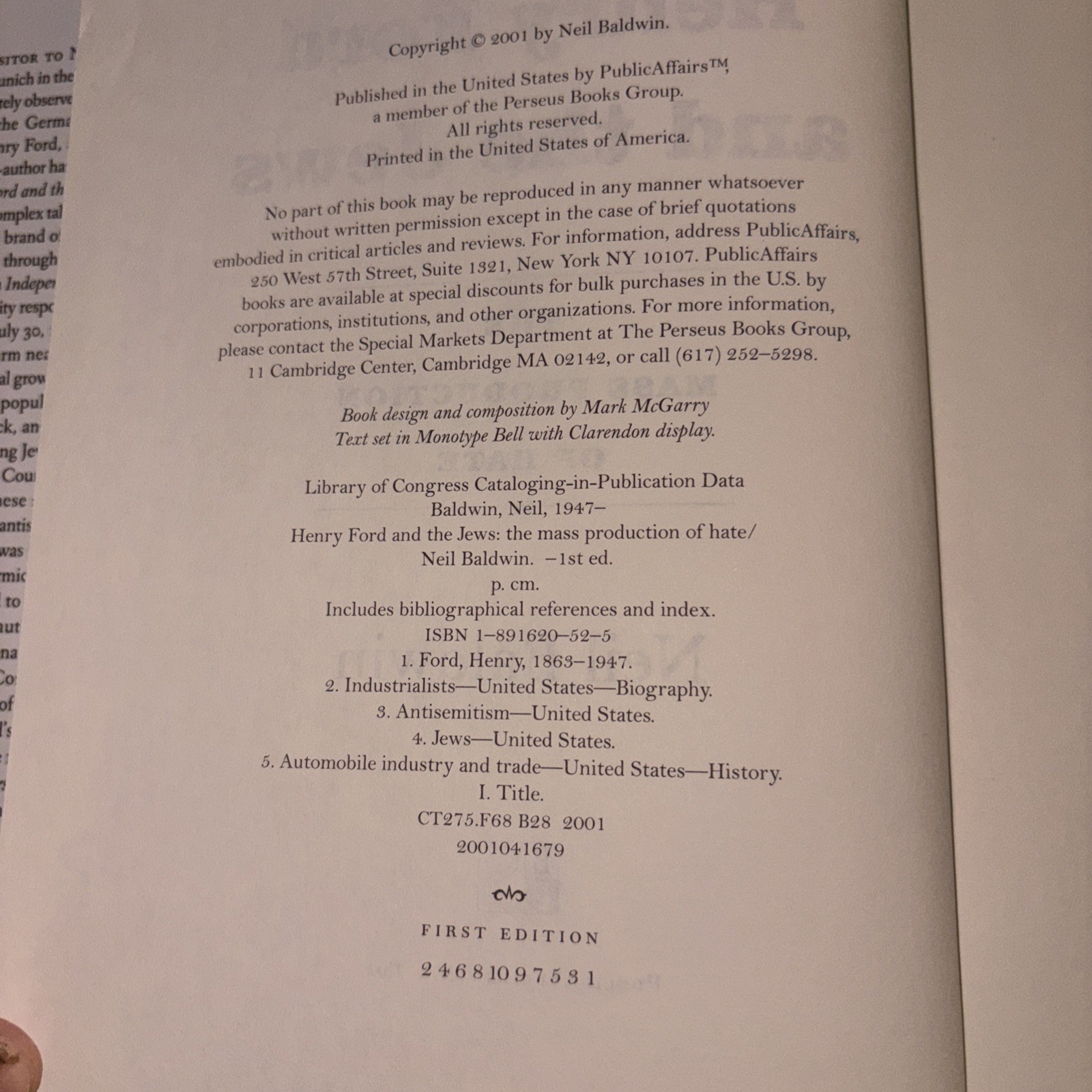 Henry Ford and the Jews: The Mass Production of Hate by Neil Baldwin HCDJ 1st Ed