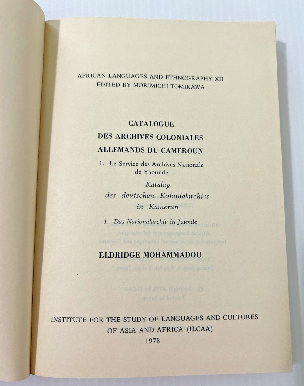 Catalogue des archives coloniales allemands du Cameroun by Mohammadou, 1978