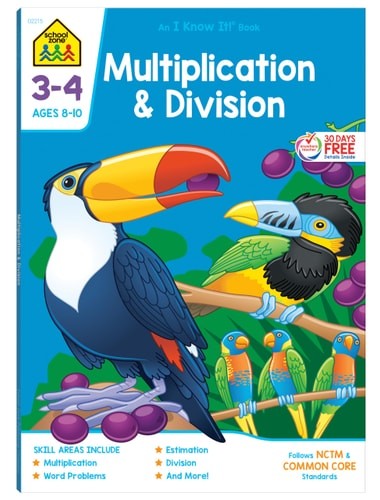 School Zone – Multiplication & Division Workbook – 64 Pages, Ages 8 to 10, 3rd G