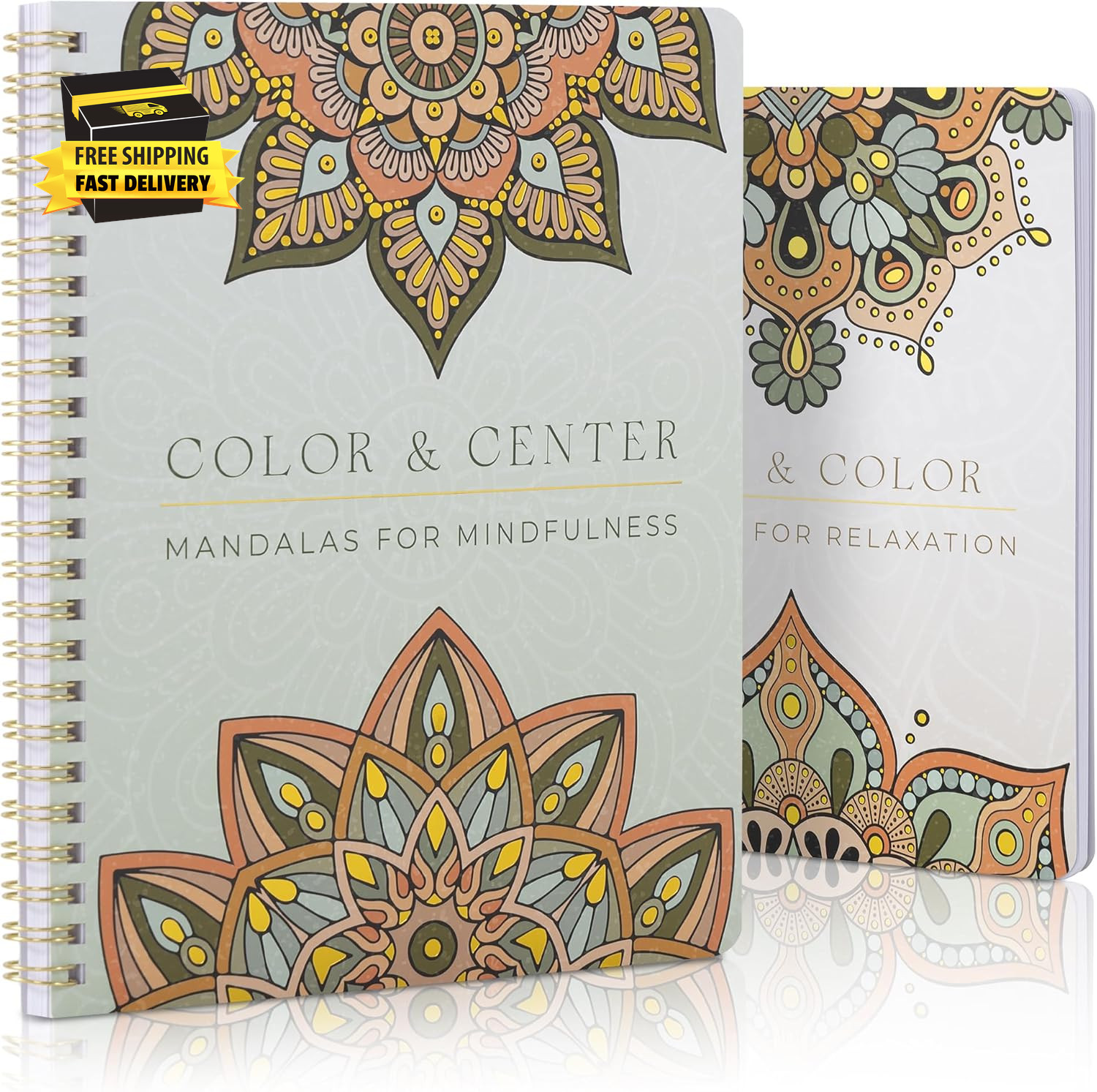 Beautiful Adult Coloring Book Set of 2 for Relaxation – Mandala Coloring Books w