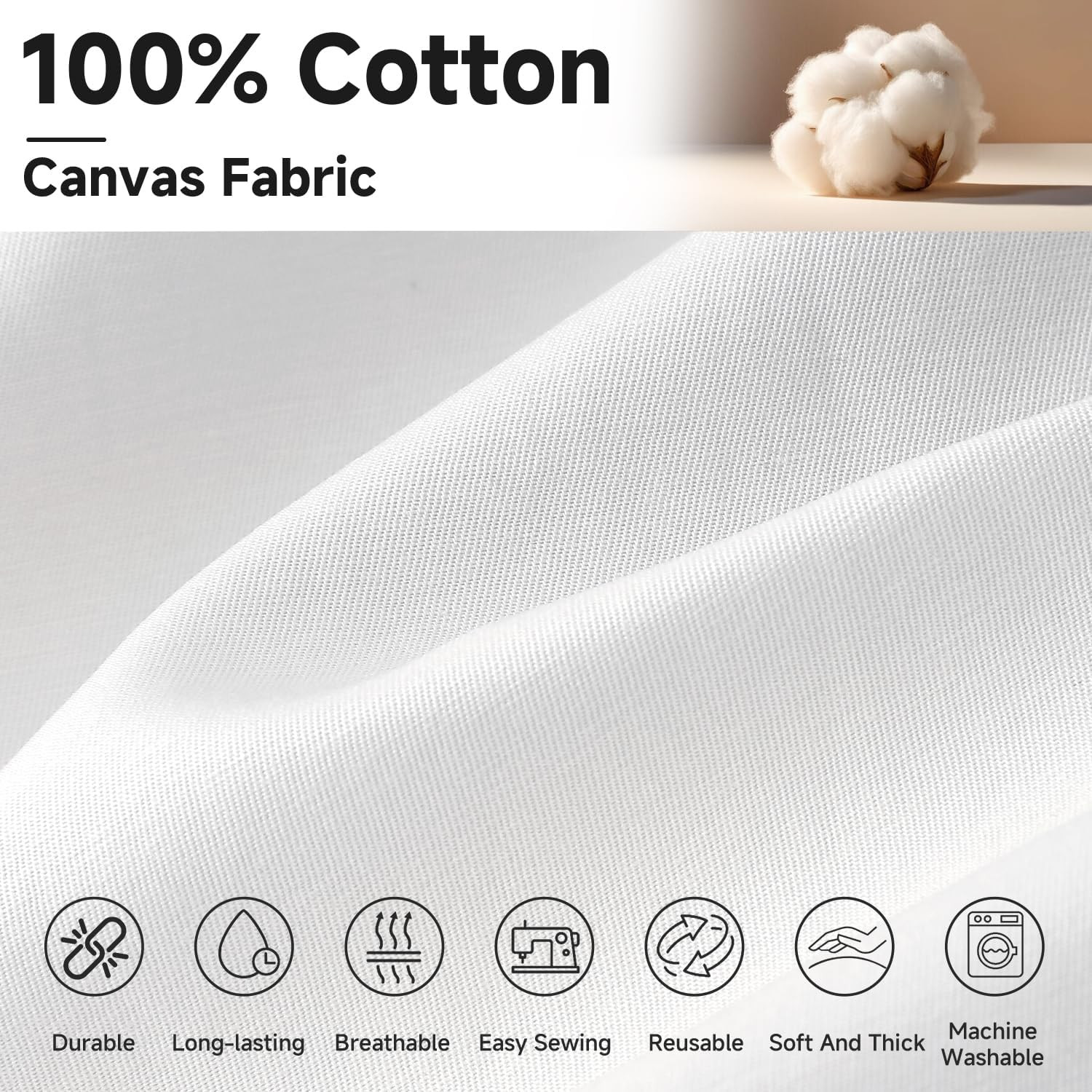 Canvas Fabric by the Yard, 59” Wide, 10Oz Premium Natural Cotton Duck Canvas Fa