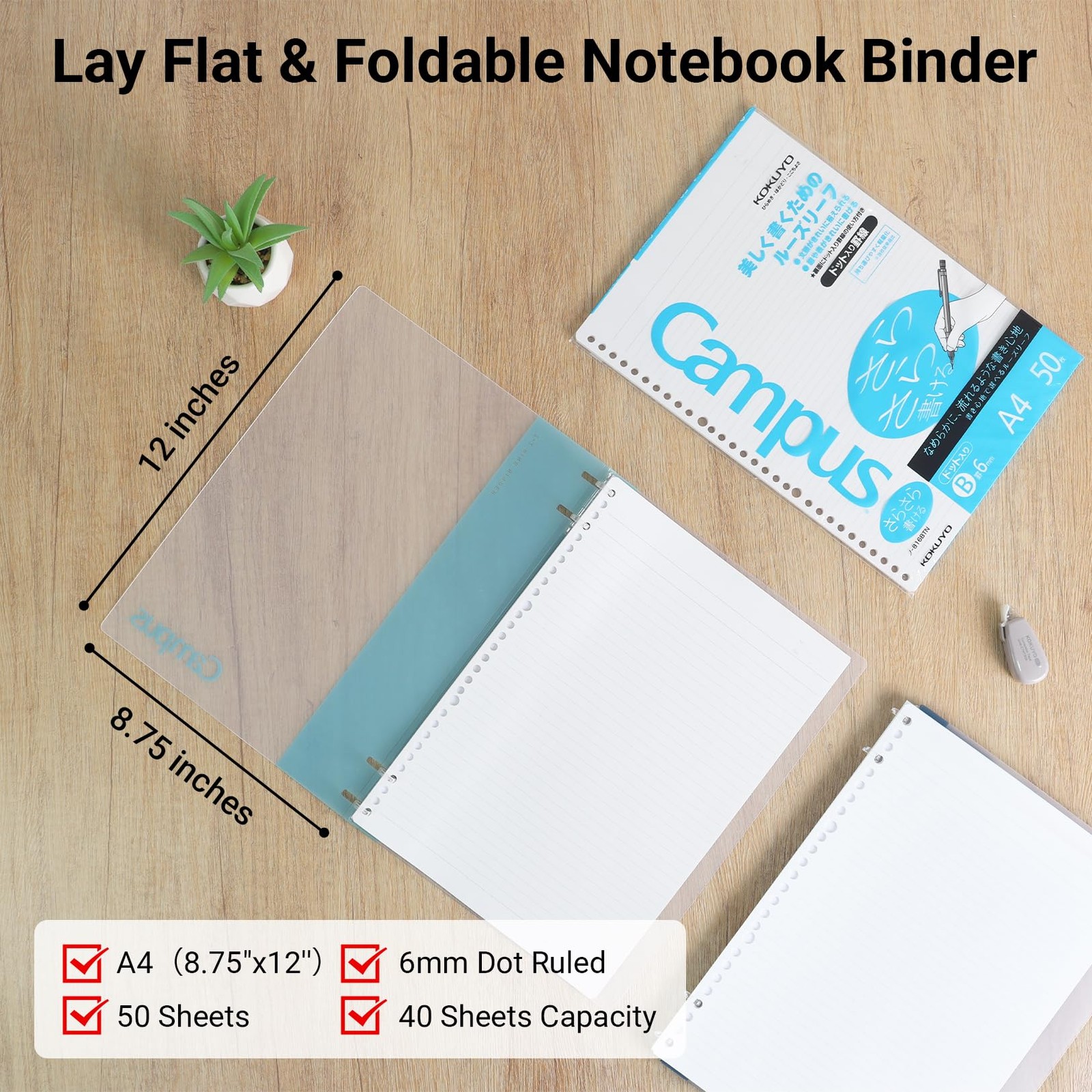 1 PCS A4 Light Blue Campus 2×2 Spiral Binder Refillable Notebook 6mm Dot Ruled