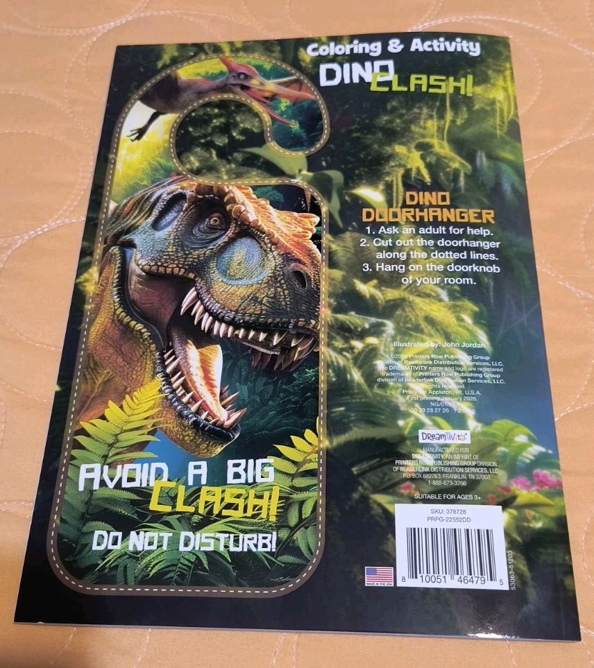 DINO CLASH! Dinosaurs Coloring/Activity Book with Tear/Share Pages 🆕🆓 shipping