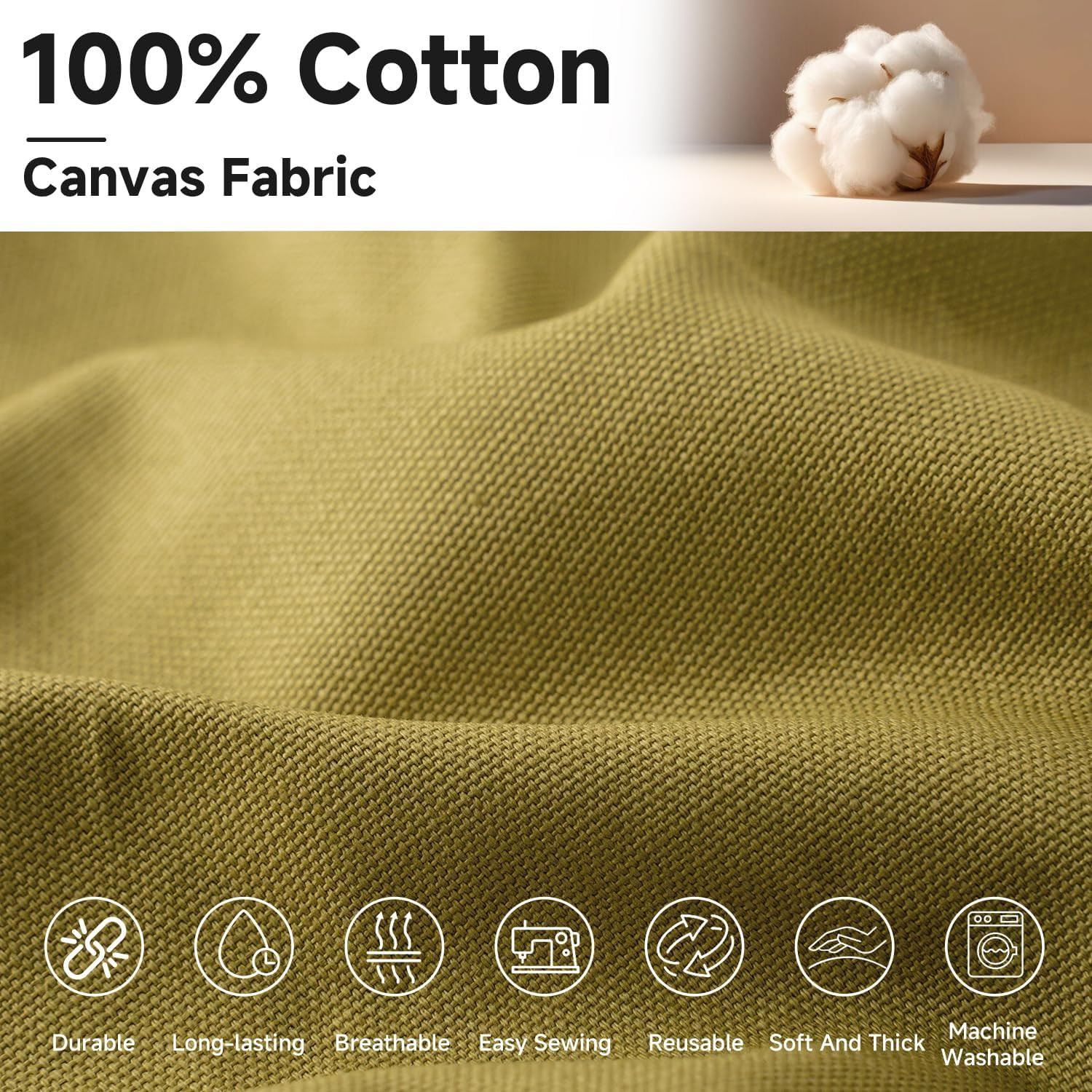 Canvas Fabric by the Yard, 59” Wide, 10Oz Premium Natural Cotton Duck Canvas Fa