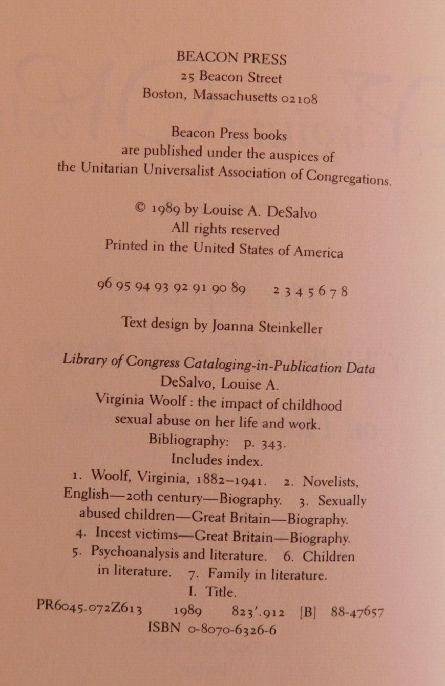 Biography VIRGINIA WOOLF Impact of Child Sexual Abuse by De Salvo 372 pages HCDJ
