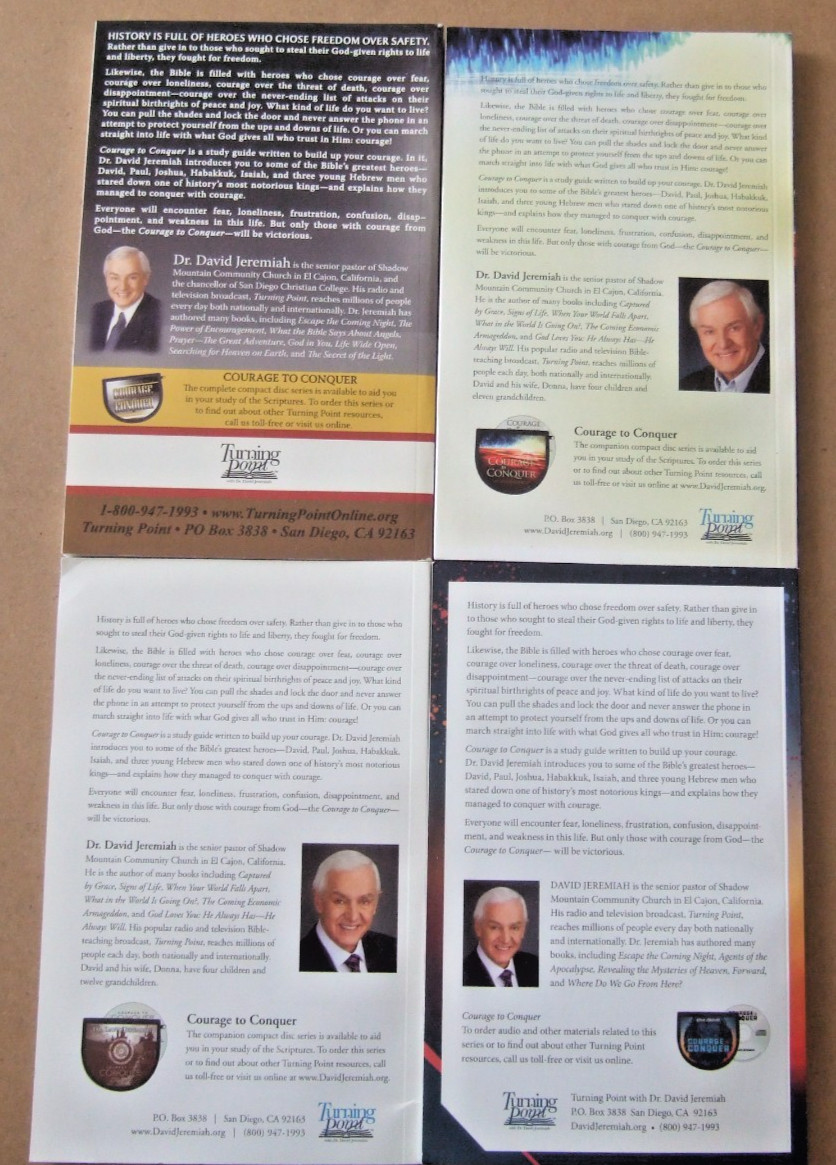 SET OF 4 DR. DAVID JEREMIAH STUDY GUIDES COURAGE TO CONQUER + 1CD