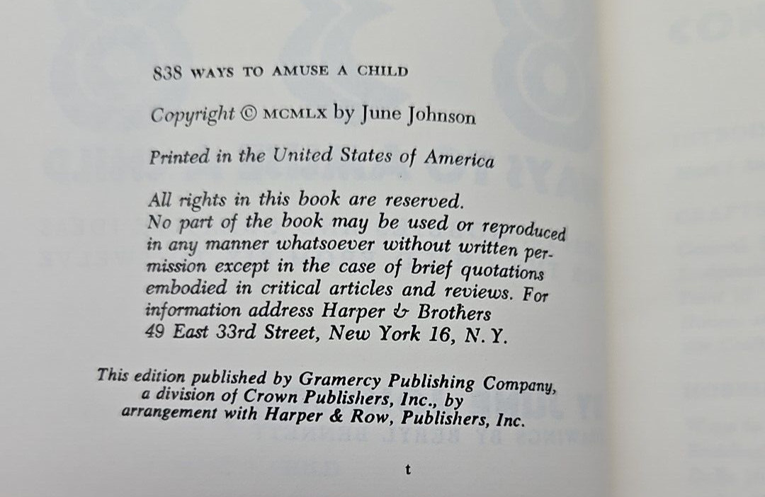 838 Ways to Amuse a Child by June Johnson (1960) Vintage Hardcover w/ Dust Jacke