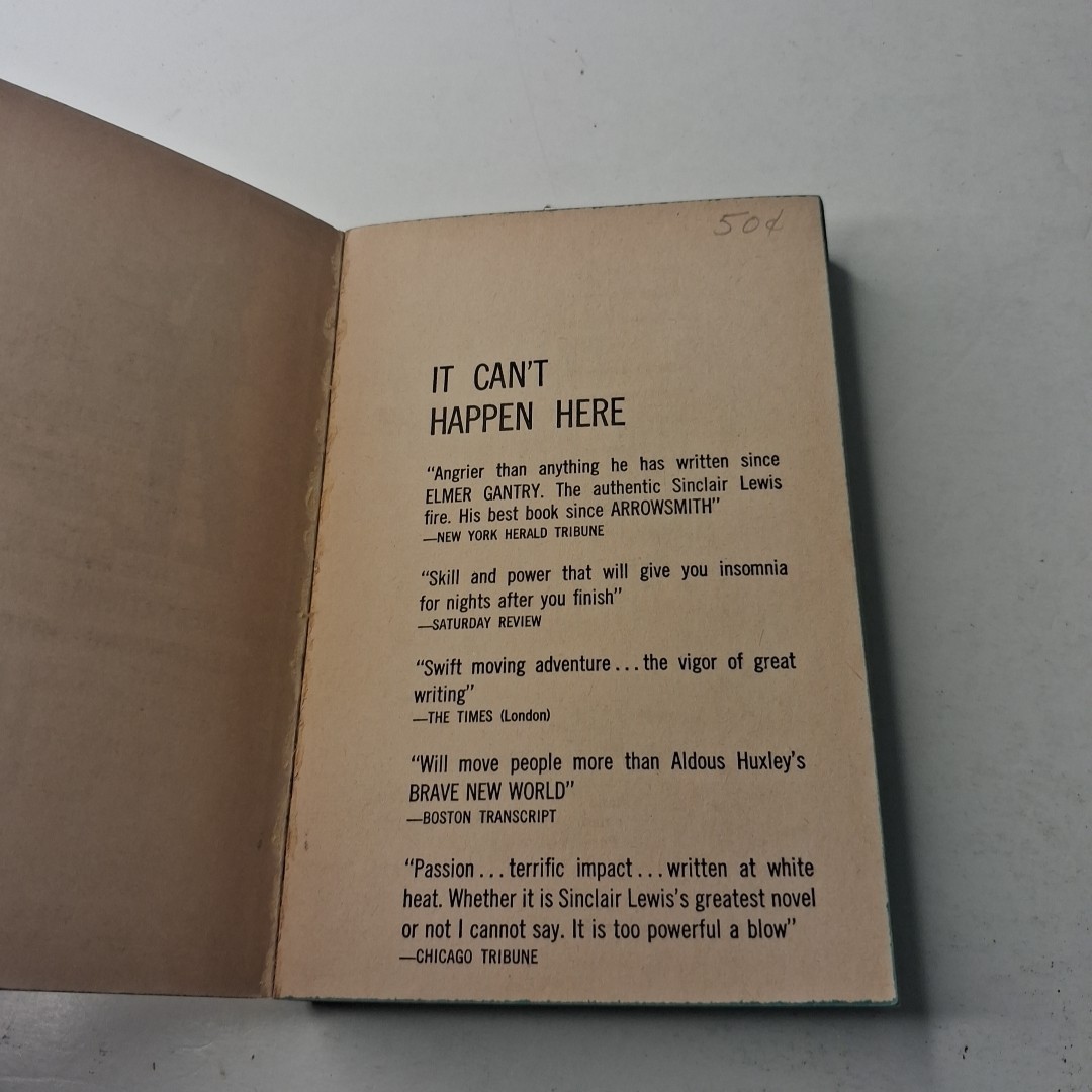 It Can’t Happen Here MMPB (1965) 4th Dell Printing