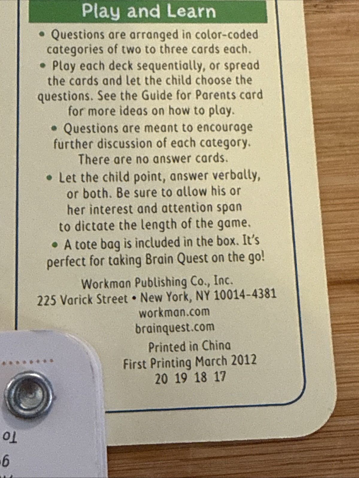 Brain Quest Ages 2-3 My First Deck 1 & 2 350 Questions To Build Skill 4th Ed.