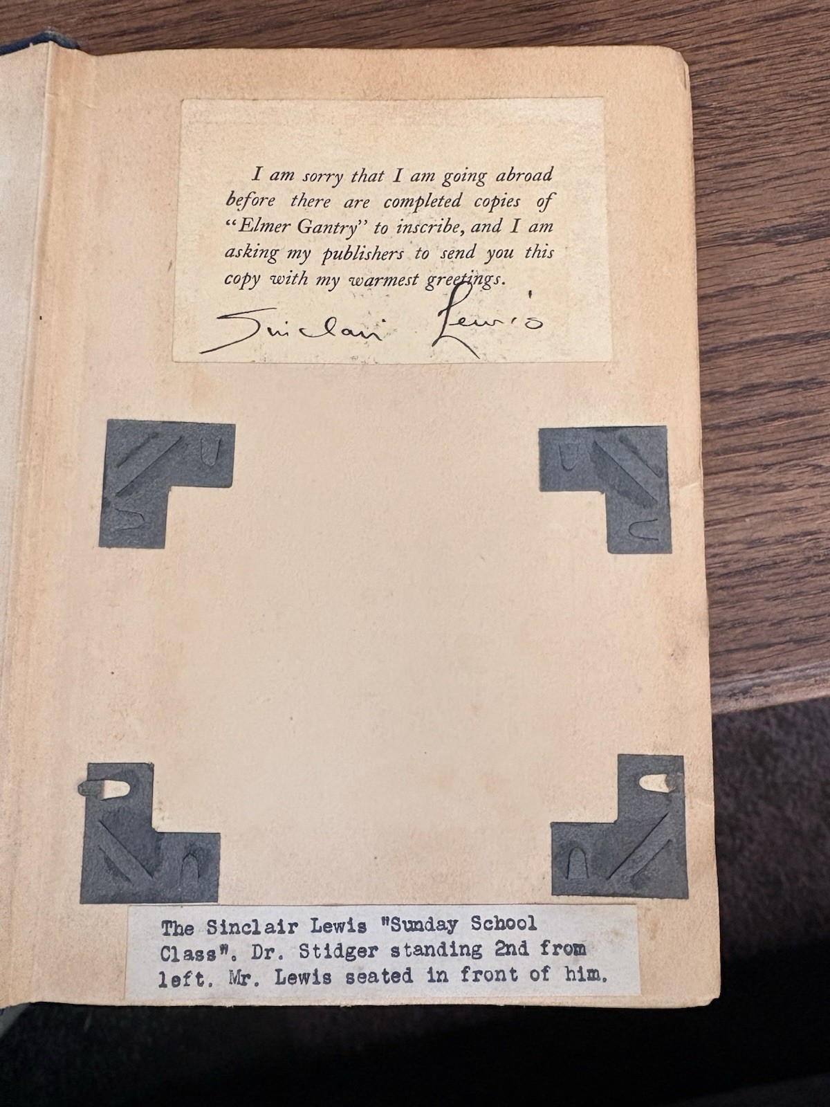 Sinclair Lewis Elmer Gantry Signed & Inscribed Hardcover Harcourt Brace 1927