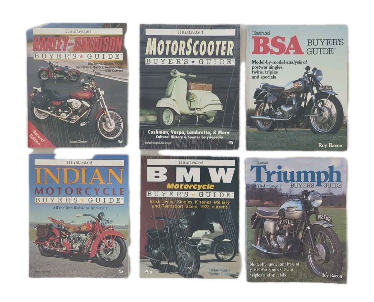 Lot Of 6 Illustrated Buyer’s Guide Harley Indian MotorScooter BMW BSA Triumph