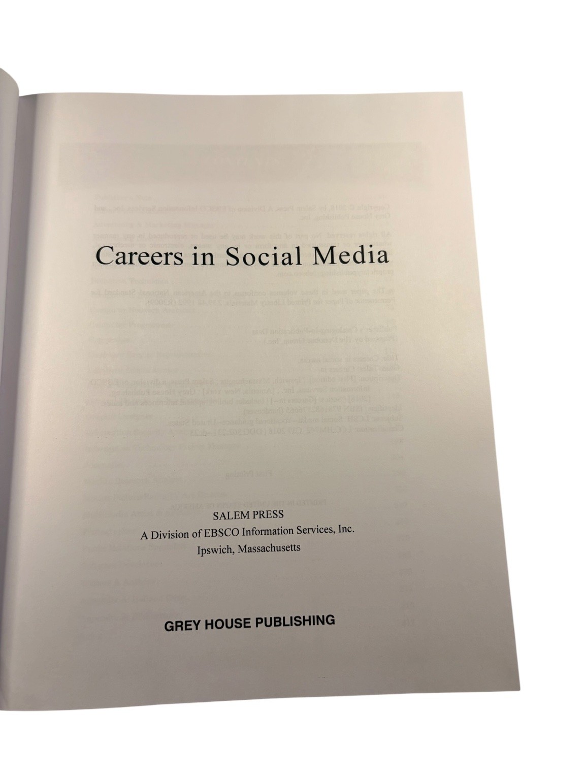 Careers in Social Media 2018 First Printing Hardcover Salem Press Grey House