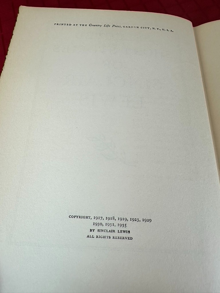 Original VTG Selected Short Stories of Sinclair Lewis [1937] Collectible Book