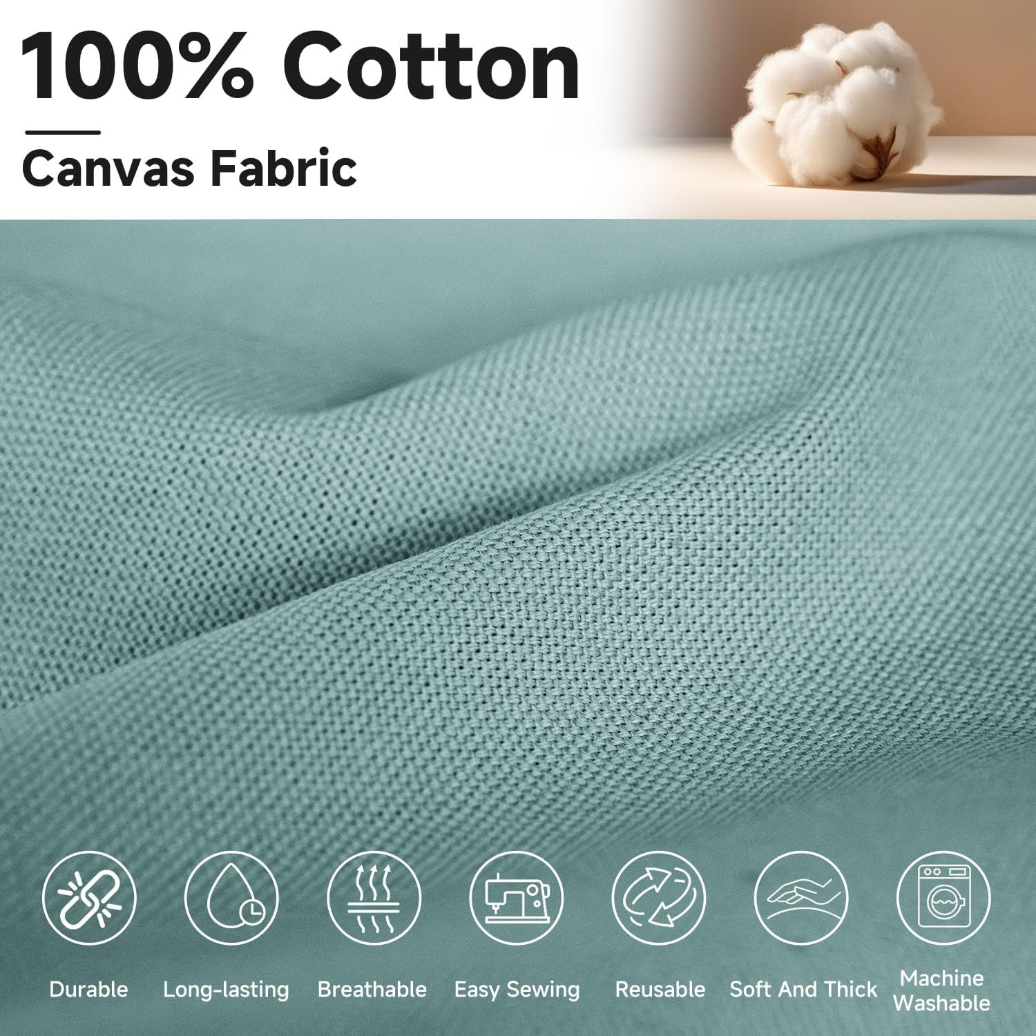 Canvas Fabric by the Yard, 59” Wide, 10Oz Premium Natural Cotton Duck Canvas Fa