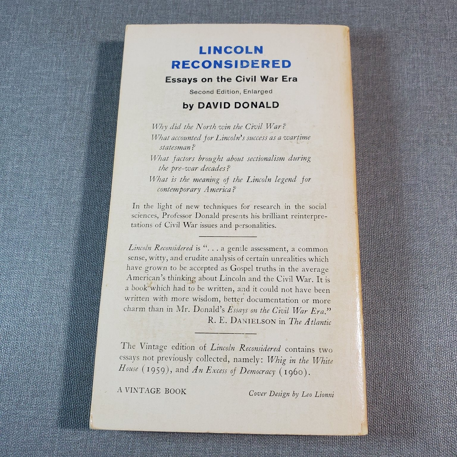 Lincoln Reconsidered David Donald 1956 Second Edition Enlarged Civil War Vintage