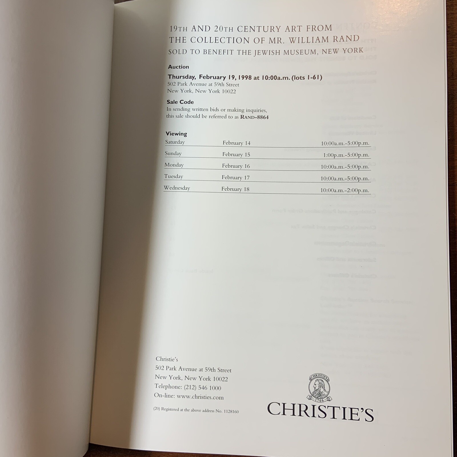 Christies Auction Catalog Feb 19 1998 New York 19th and 20th Century art Rand