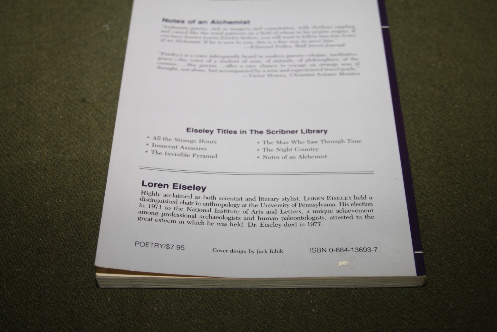 Notes of an Alchemist: Poems by Loren Eiseley 1972 TPB 5th Print Scribner