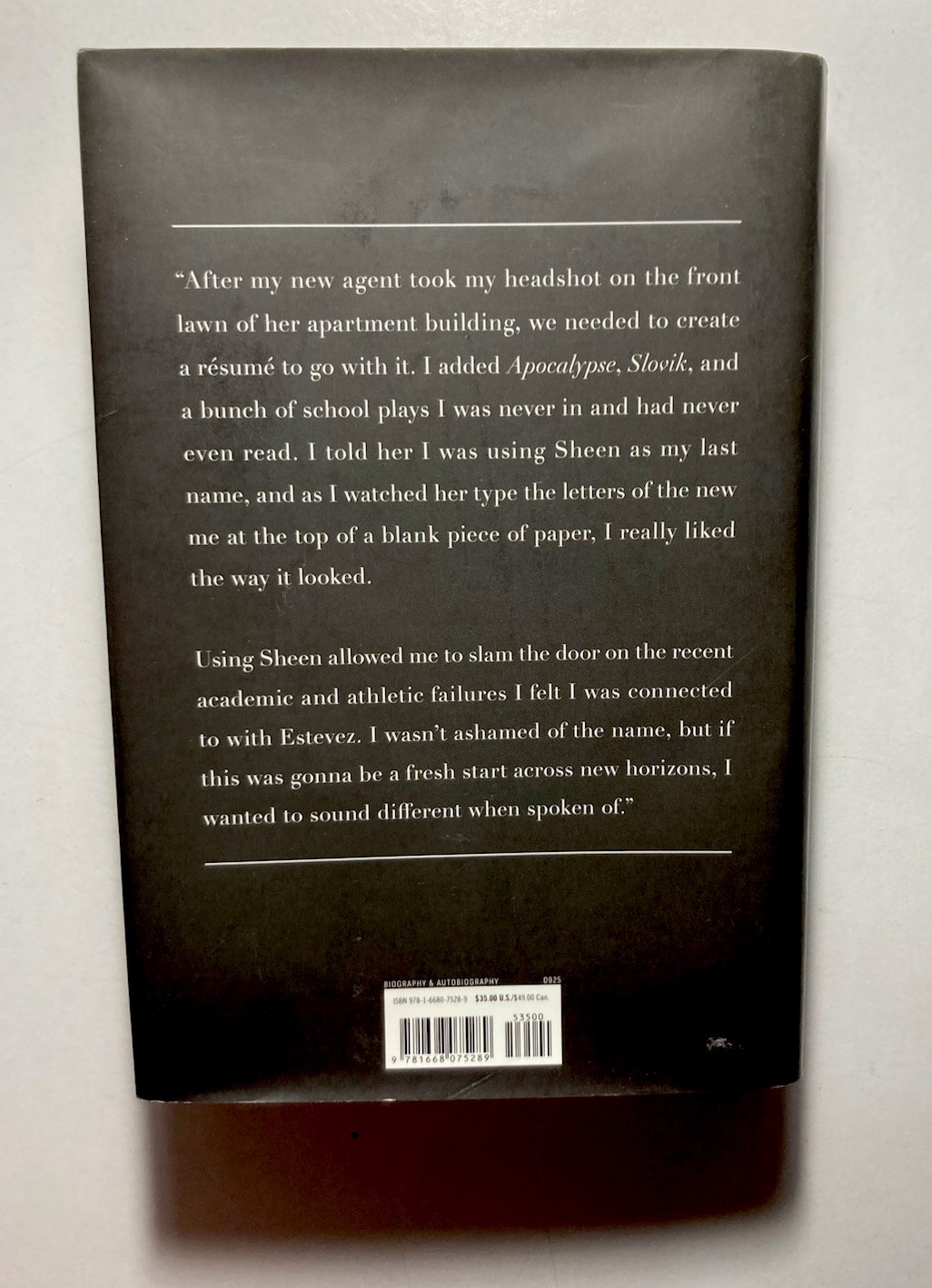 CHARLIE SHEEN “The Book of Sheen : A Memoir” SIGNED Hardcover First Edition 2025