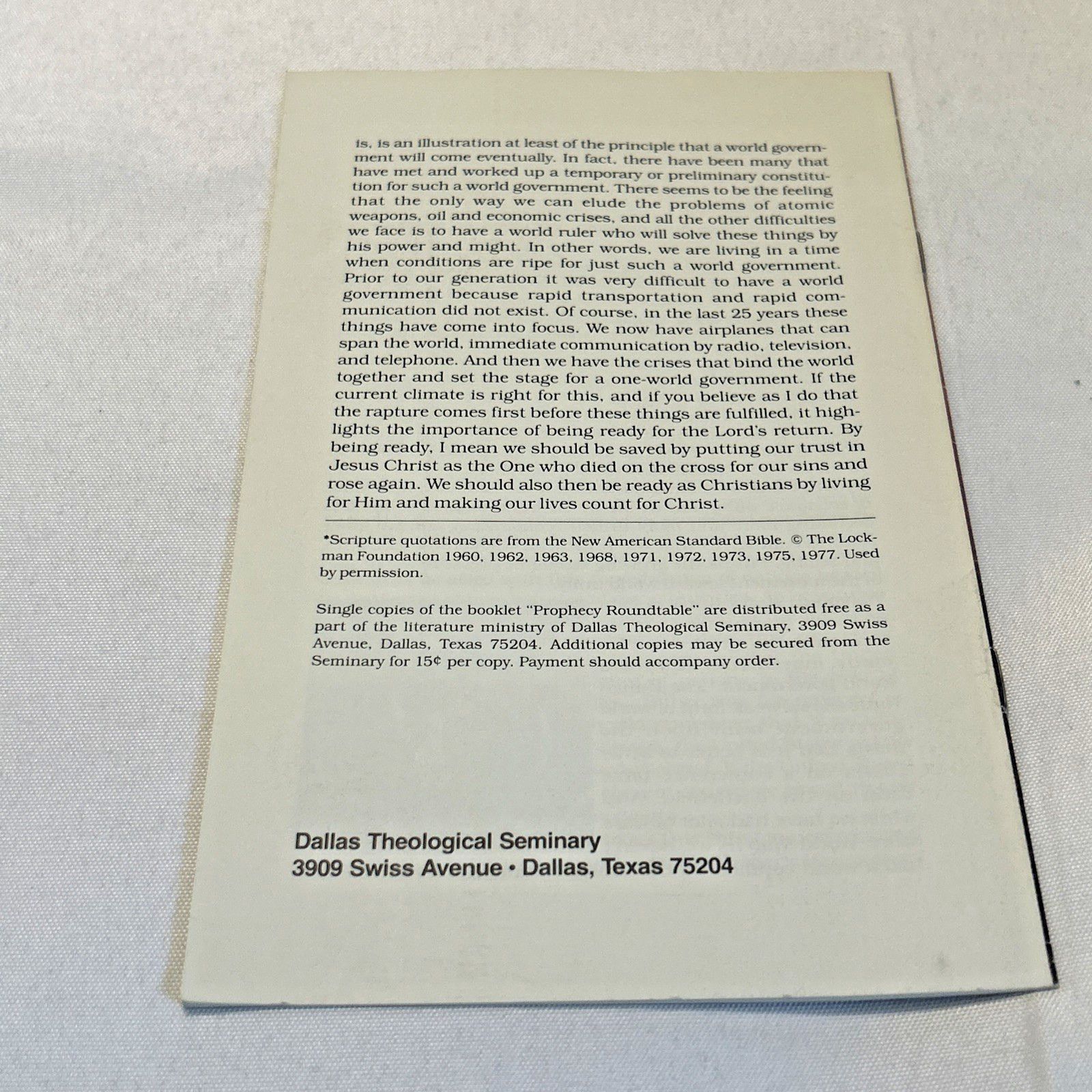 Prophecy Round Table (1981) ~ Dallas Theological Seminary ~ Paper Booklet
