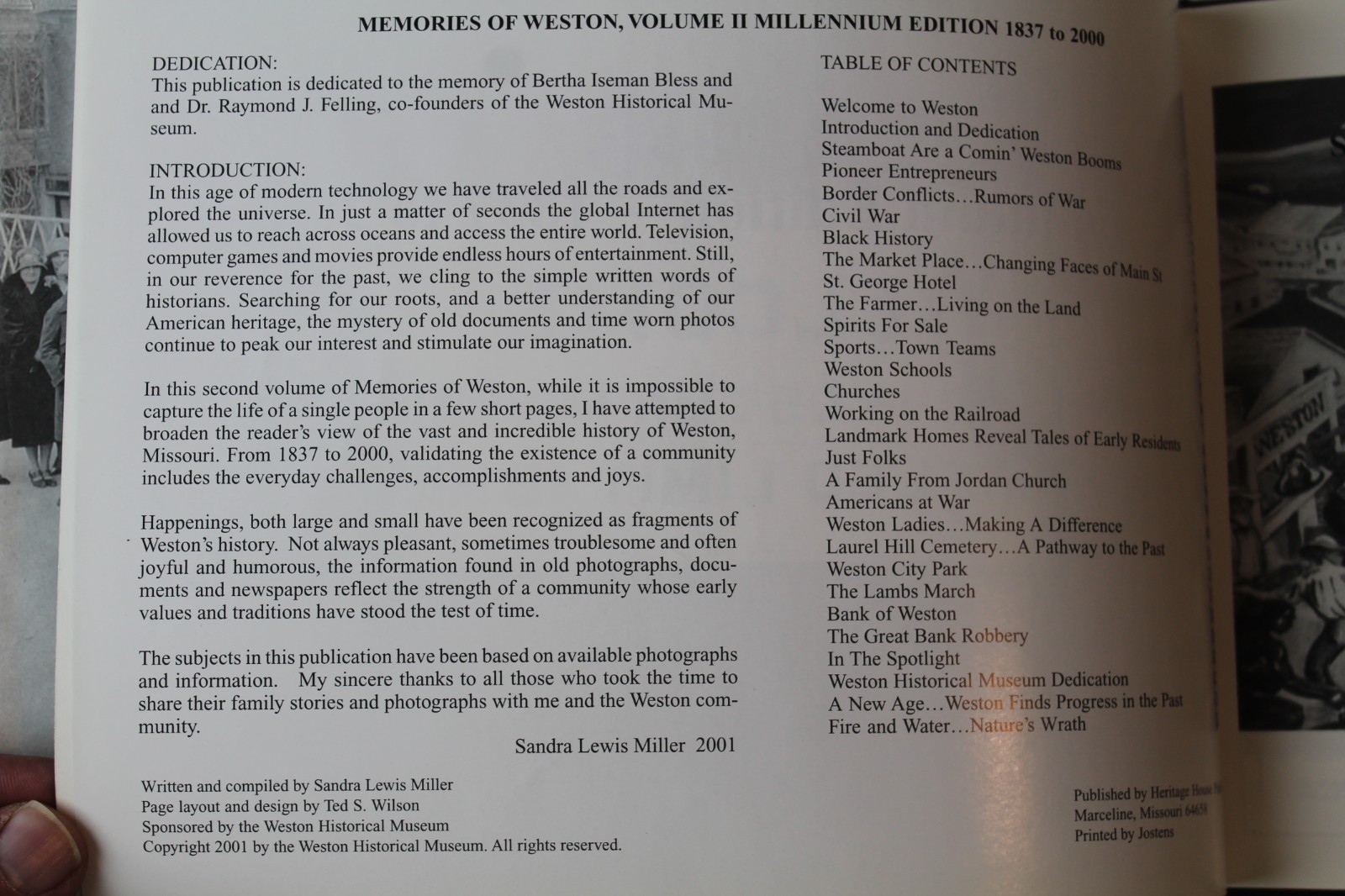 Memories of Weston Missouri Vol II Millennium Edition 1837-2000 History Book