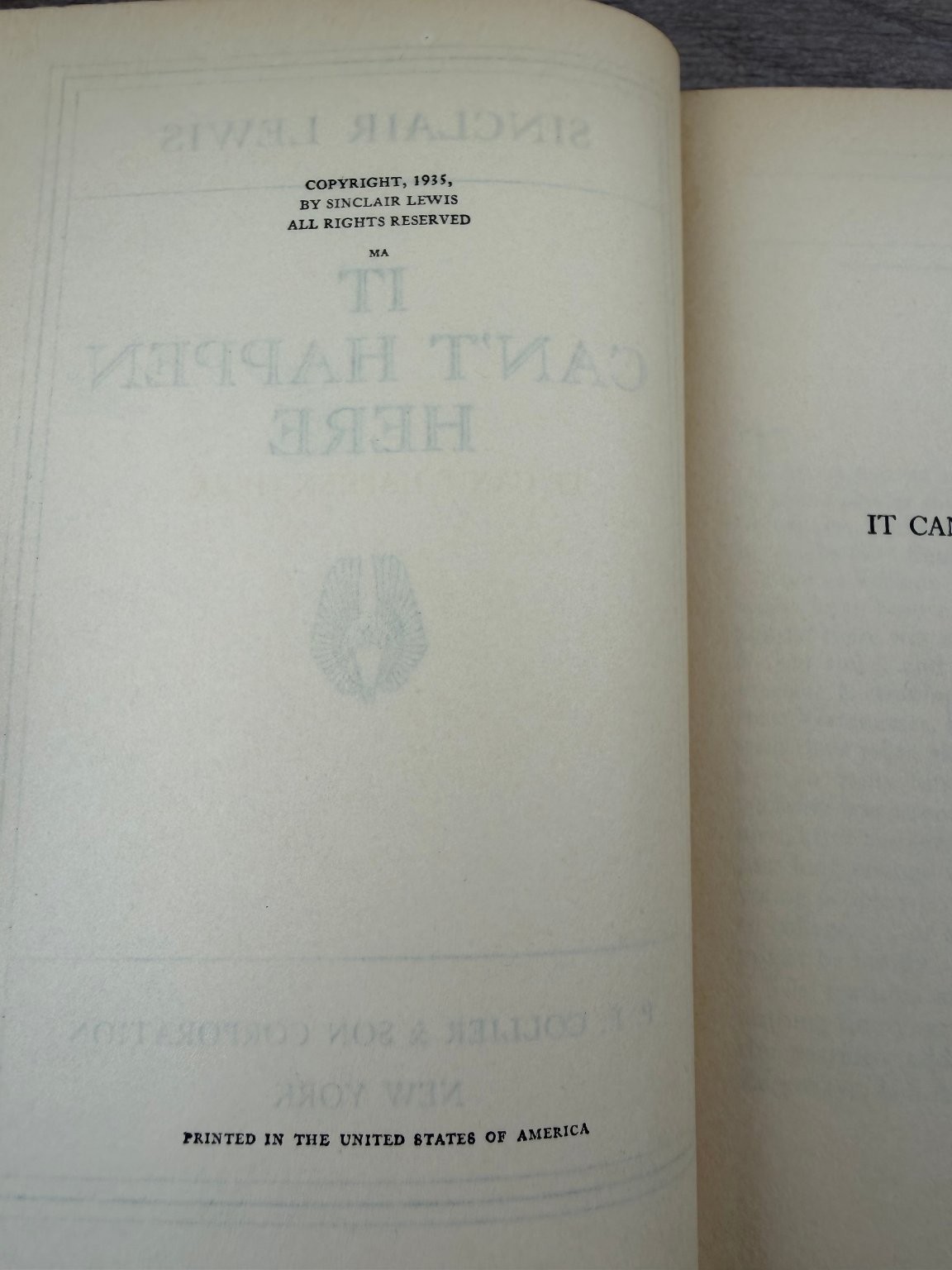 It Can’t Happen Here Sinclair Lewis 1935 Collier Political Satire Novel