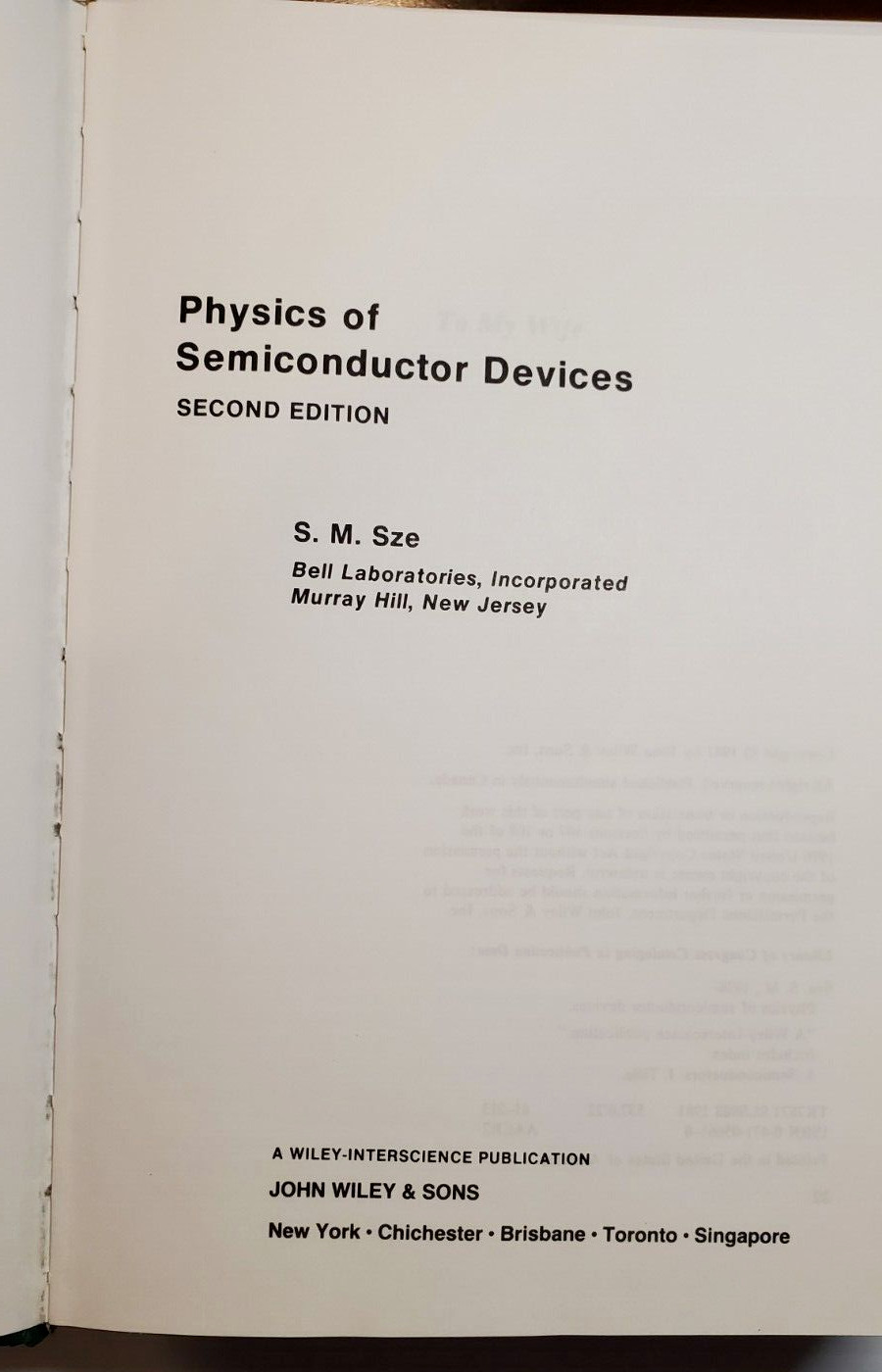 Physics of Semiconductor Devices Second Edition Hardcover Book 1981 S. M. Sze
