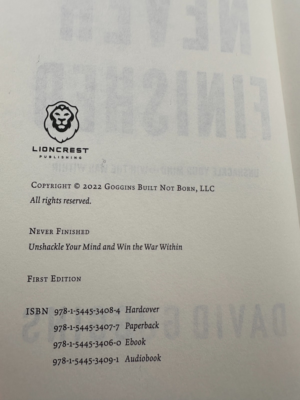 Never Finished David Goggins Hardcover 1st Edition Motivation Self Help Book