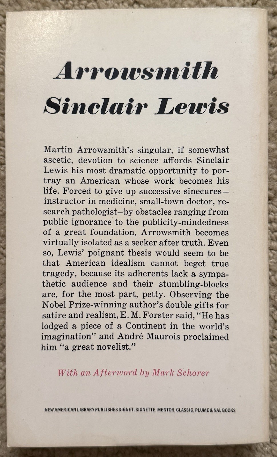 ARROWSMITH BY SINCLAIR LEWIS 1961 SIGNET CLASSIC VINTAGE PAPERBACK