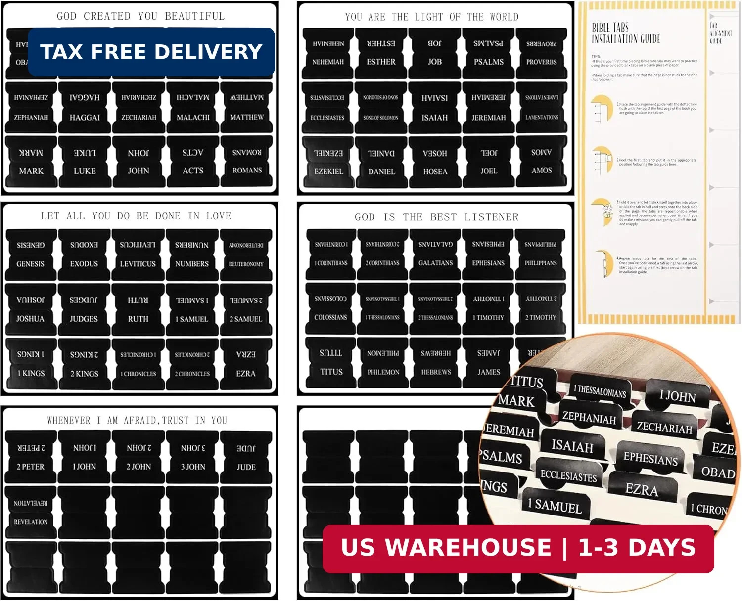 Bible Tabs for Men, 90 Pieces Large Print Small Bible Bookmarks Index Tabs Study