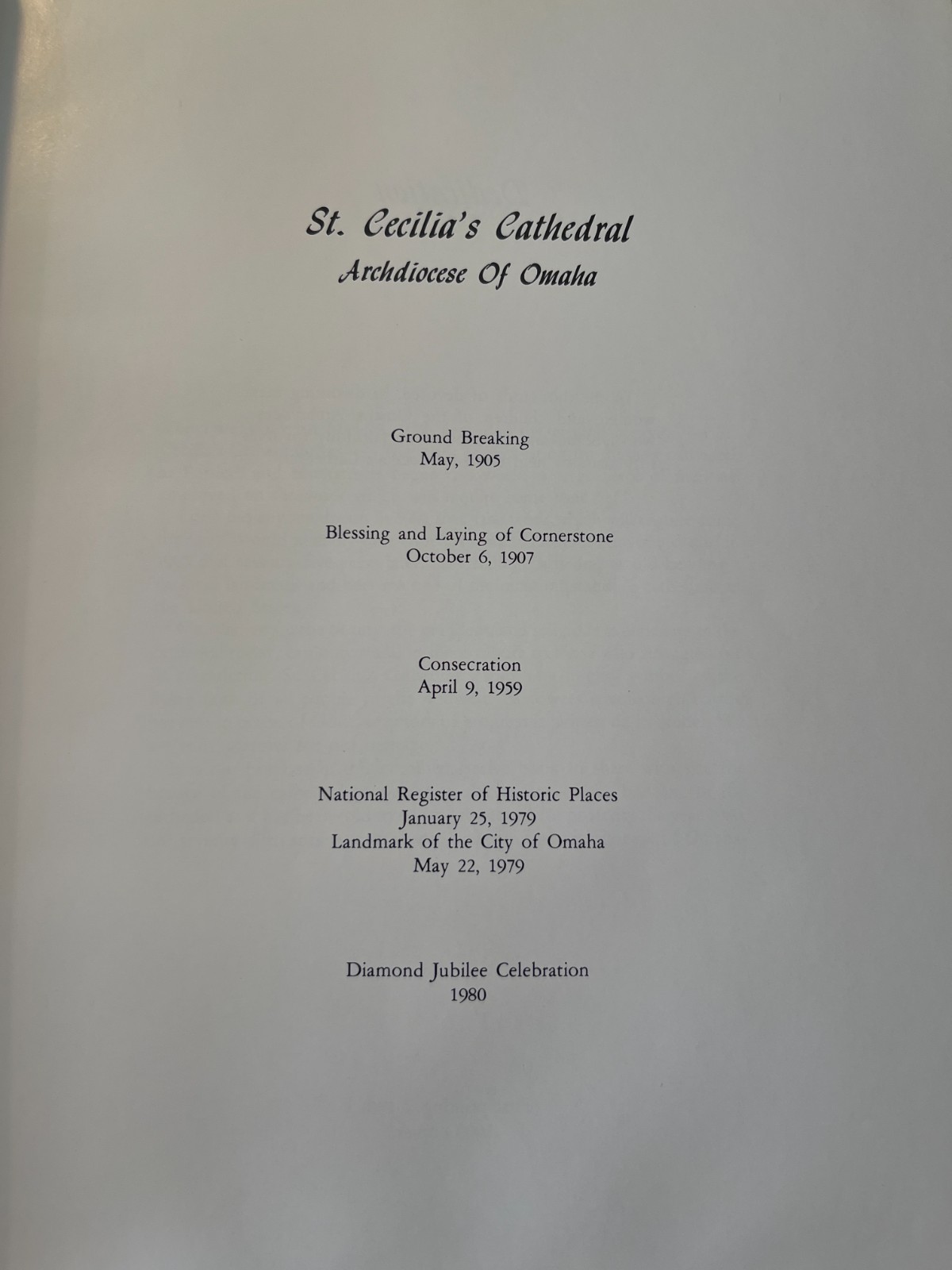 St. Cecilia Cathedral 1981 Diamond Jubilee Book by Ione Werthman