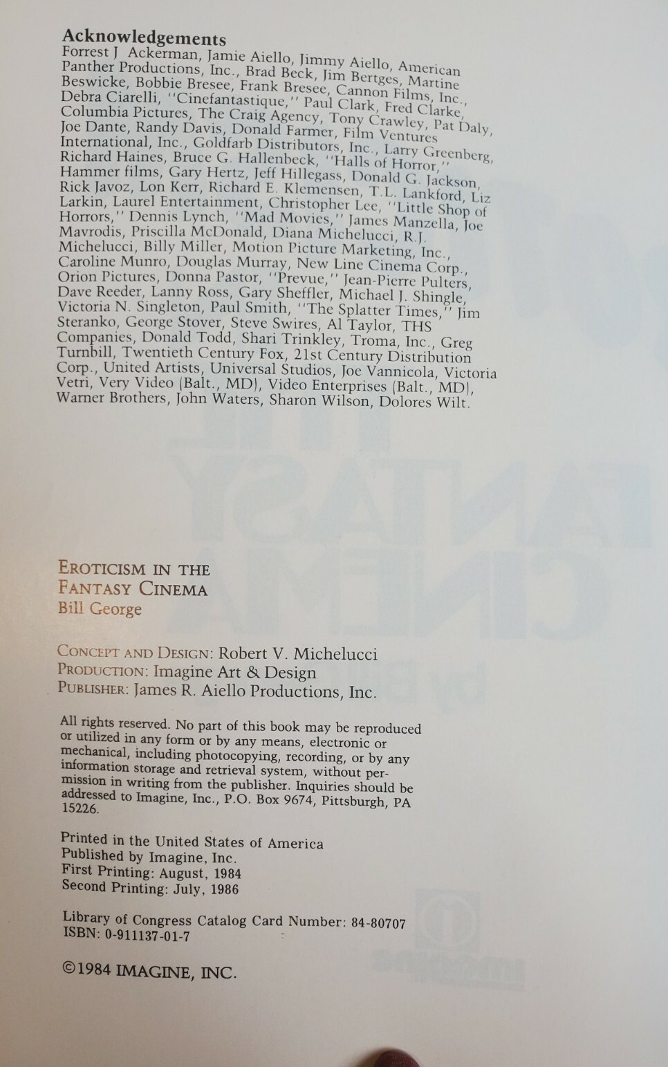 EROTICISM IN THE FANTASY CINEMA by Bill George 1984 128 PAGES Niche Film Book