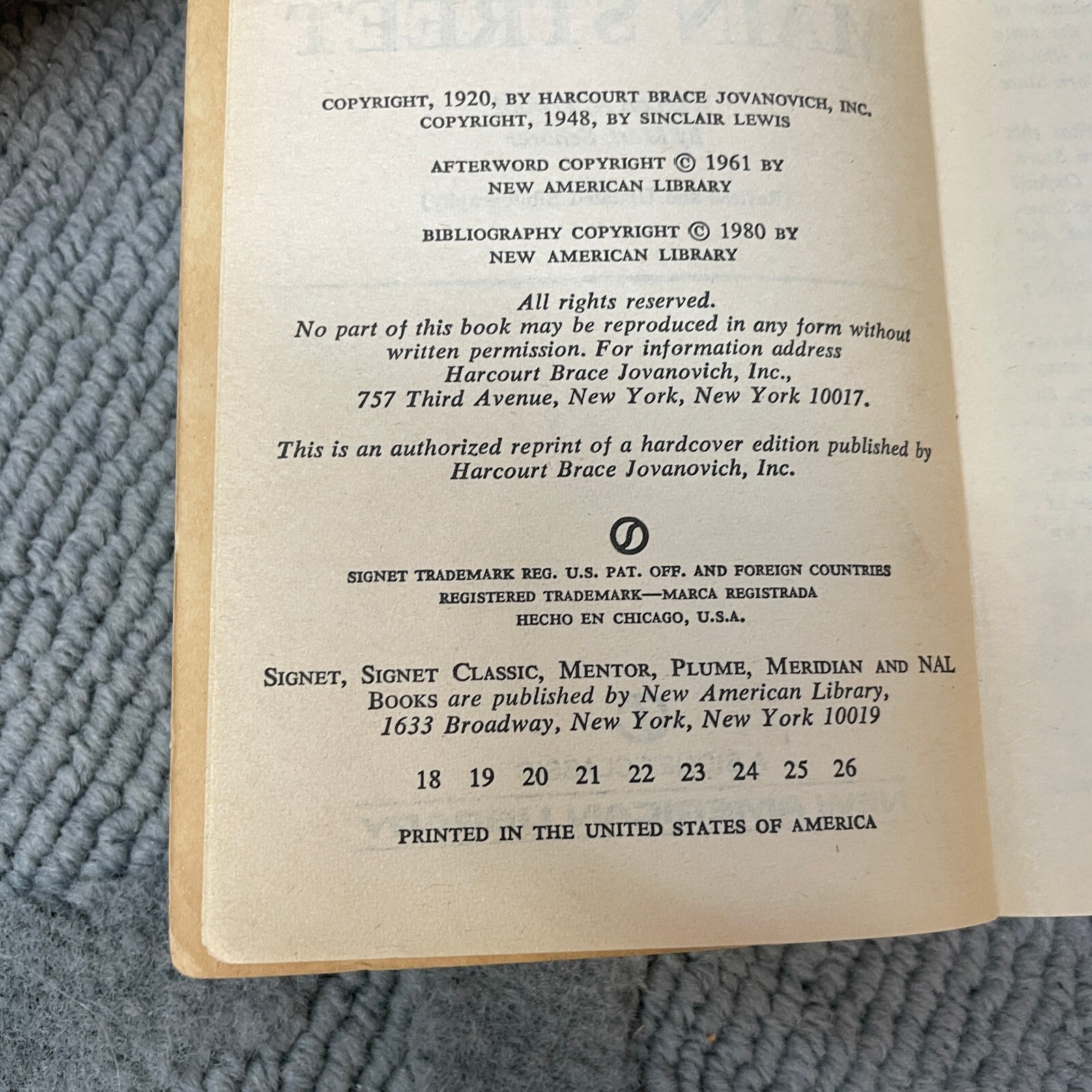 Main Street Historical Fiction Paperback Book by Sinclair Lewis Signet 1980