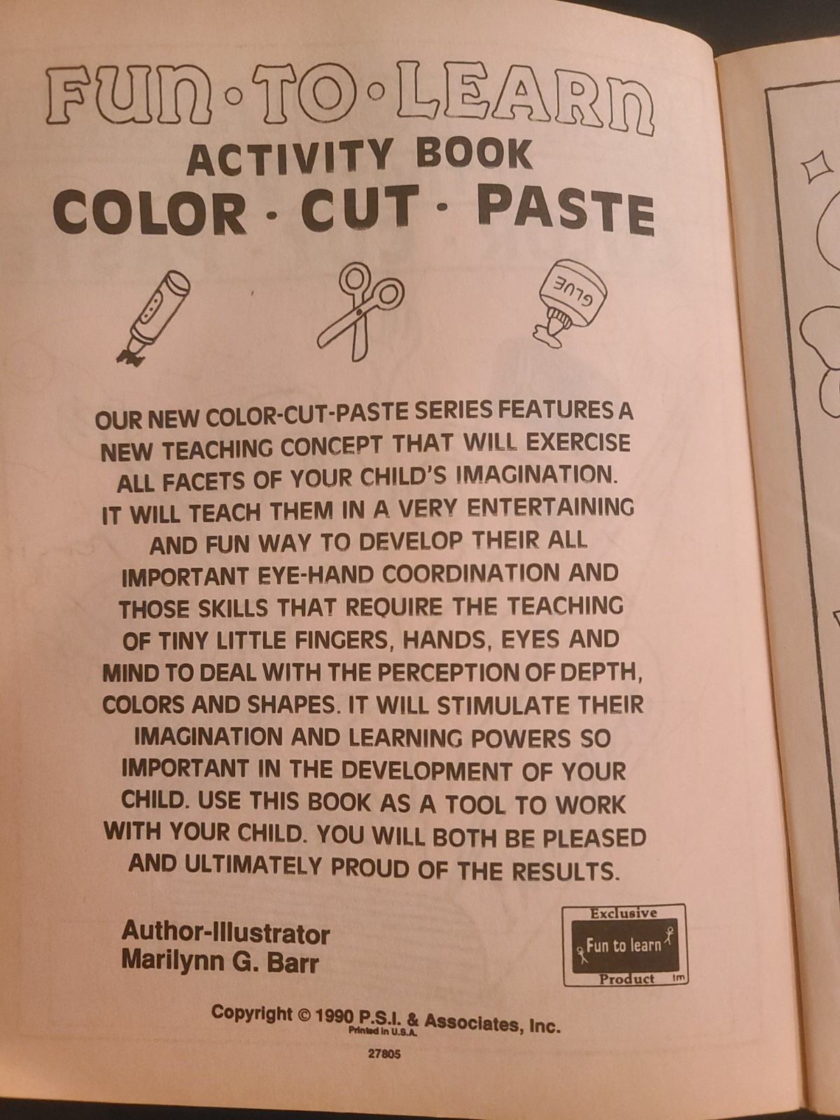 NEW CLEAN No marks VINTAGE 1990 FUN TO LEARN ACTIVITY BOOK COLOR, CUT, PASTE