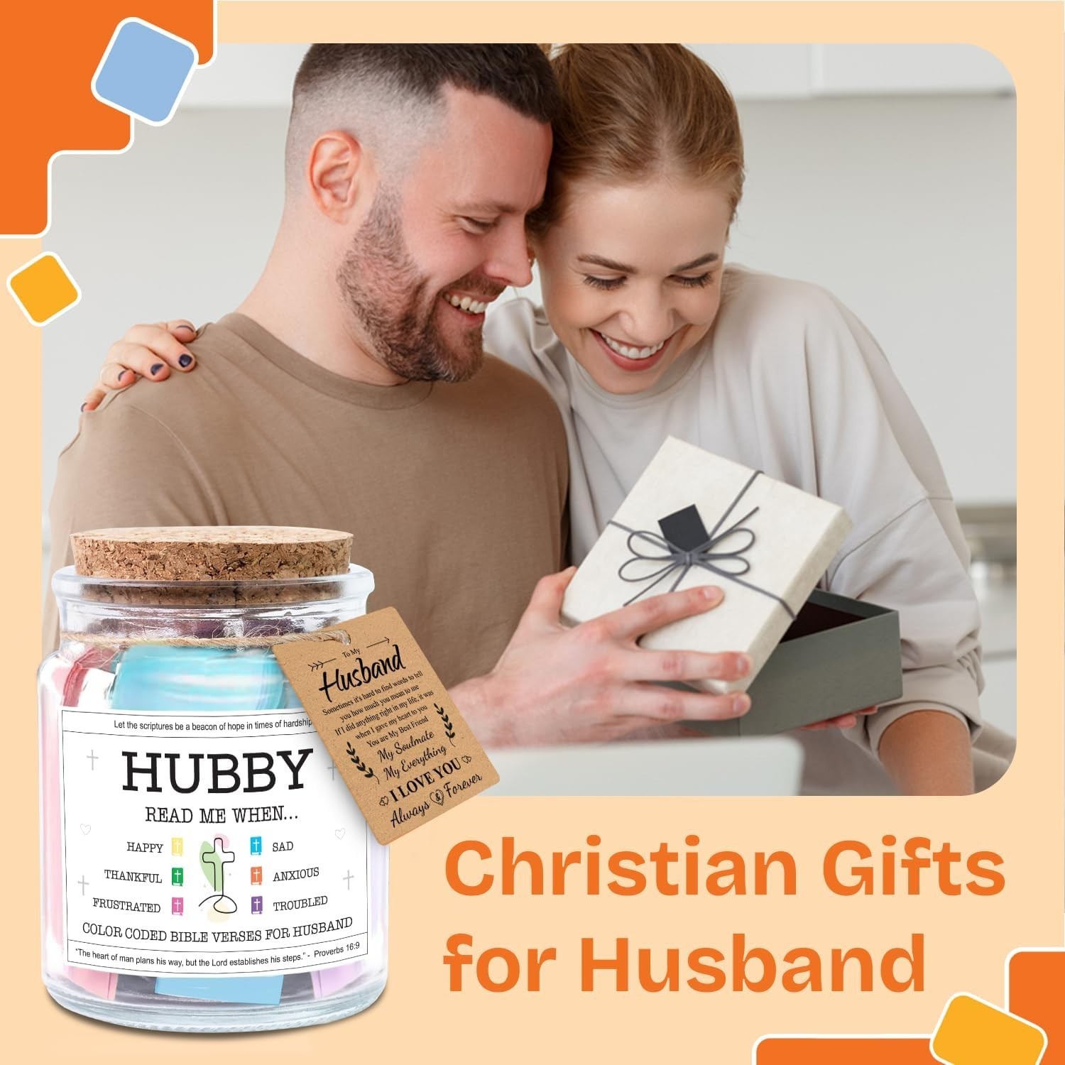 Meaningful Christian Gifts for Husband – Color-Coded Bible Verse Jar, 5 oz