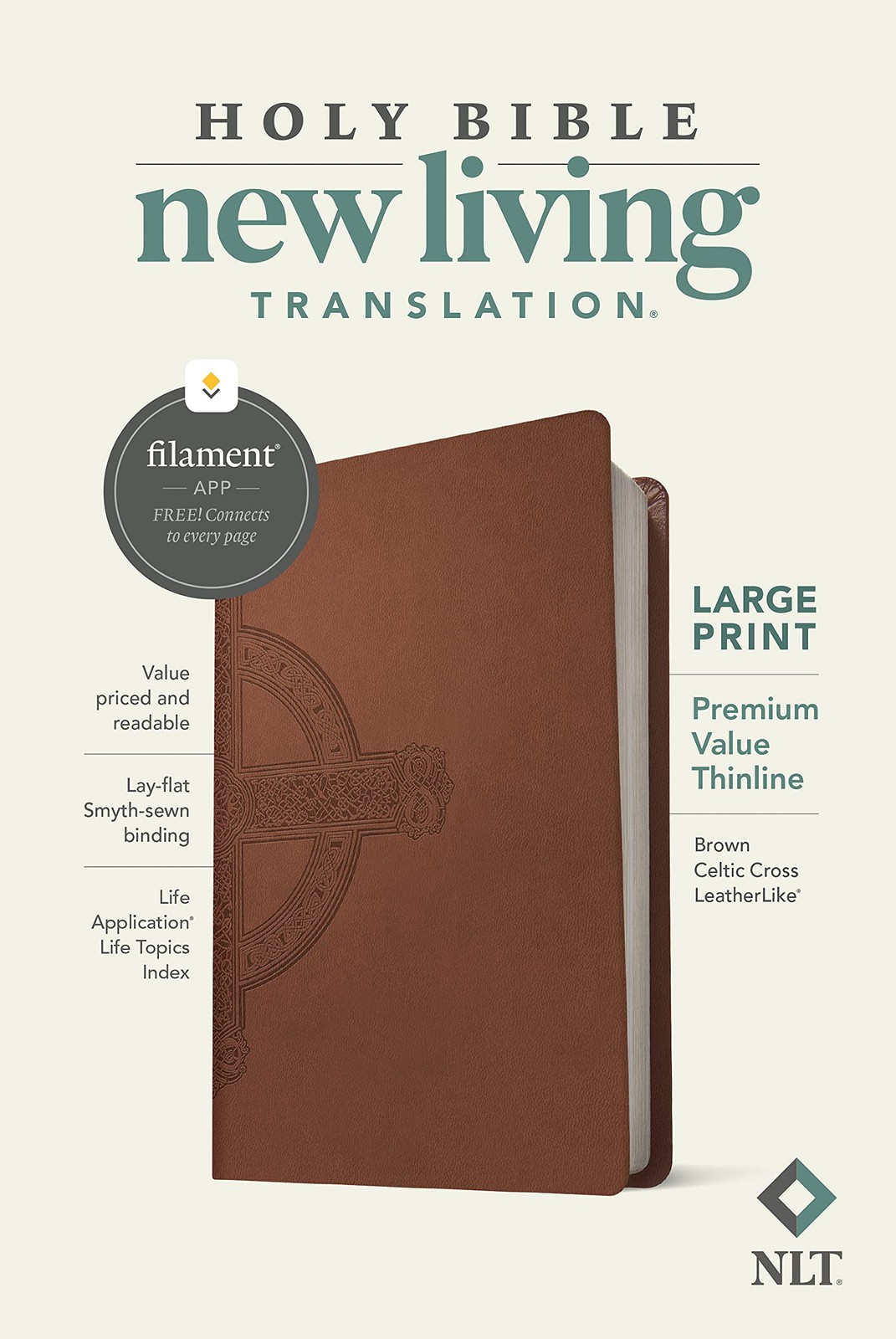 NLT Large Print Thinline Bible Leather-Like Filament Enabled Black 1 Pcs