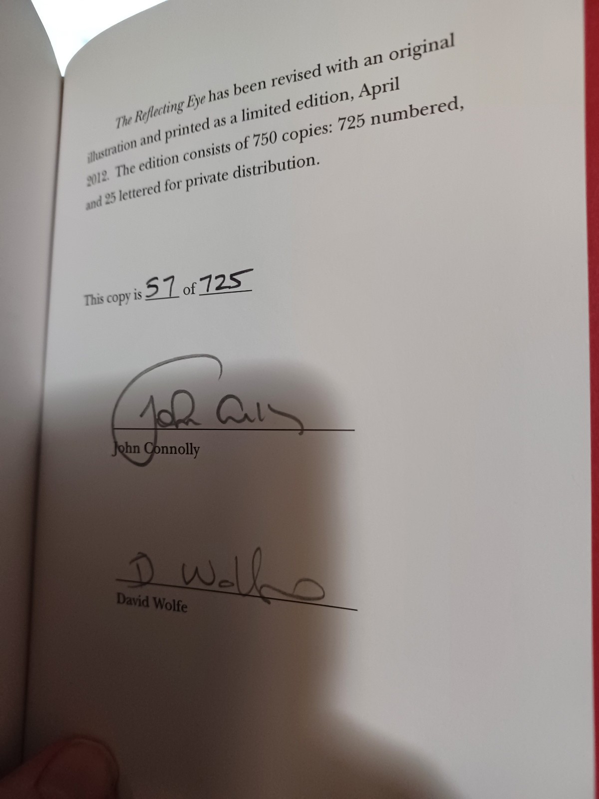 The Reflecting Eye John Connolly SIGNED 2 x’s NUMBERED LIMITED 2012 David Wolfe
