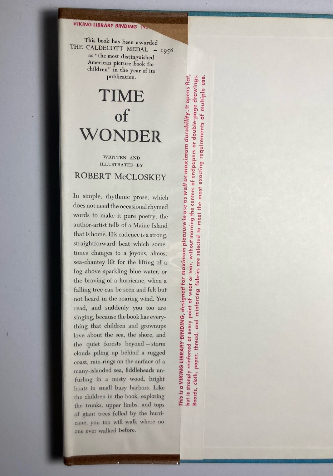 “Time of Wonder” by ROBERT MCCLOSKEY (1957 Hardcover) 4th Printing 1962 LIBRARY