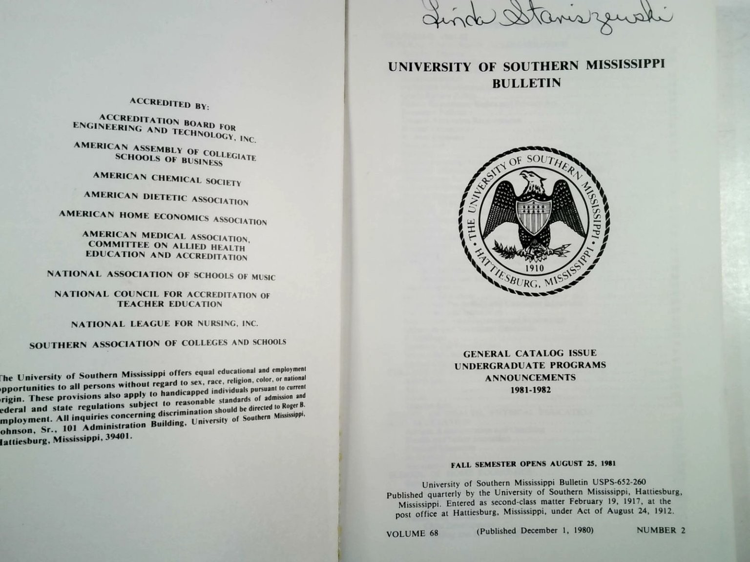 USM Undergraduate Bulletin 1981-82 University of Southern Mississippi Catalog