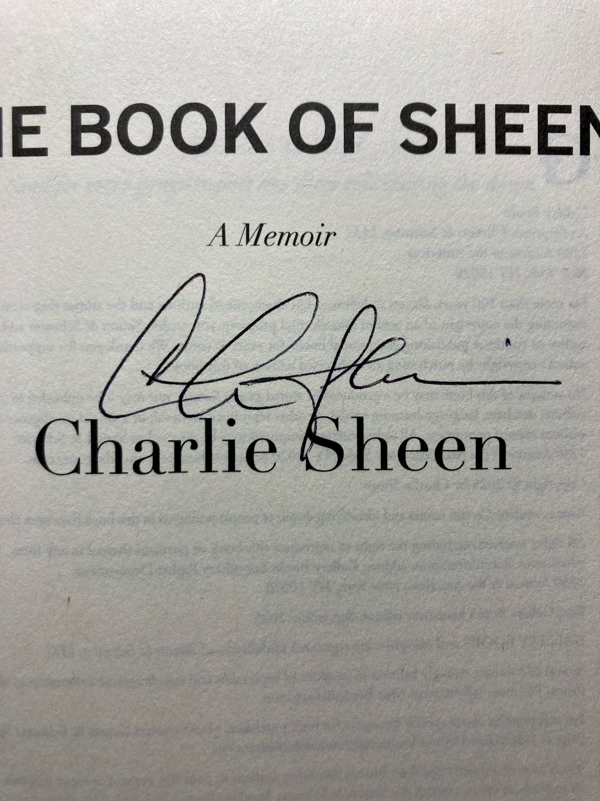 CHARLIE SHEEN “The Book of Sheen : A Memoir” SIGNED Hardcover First Edition 2025