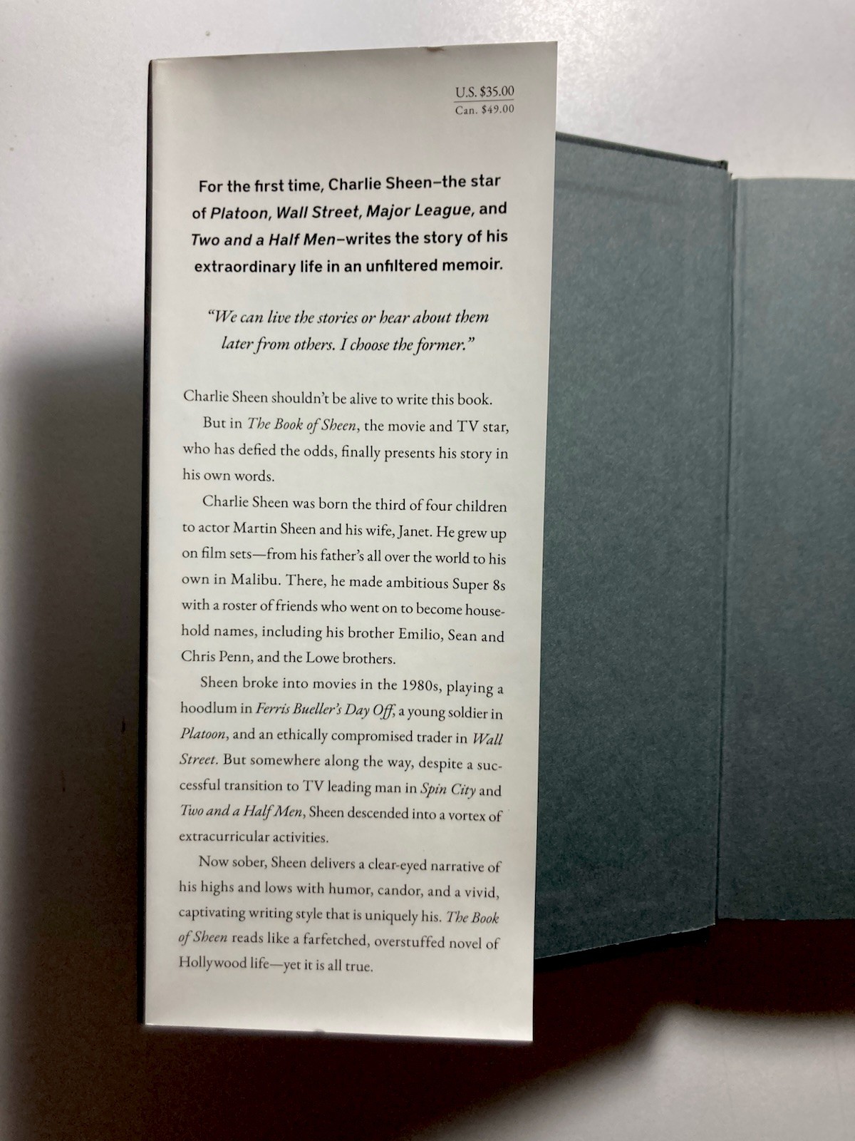 CHARLIE SHEEN “The Book of Sheen : A Memoir” SIGNED Hardcover First Edition 2025