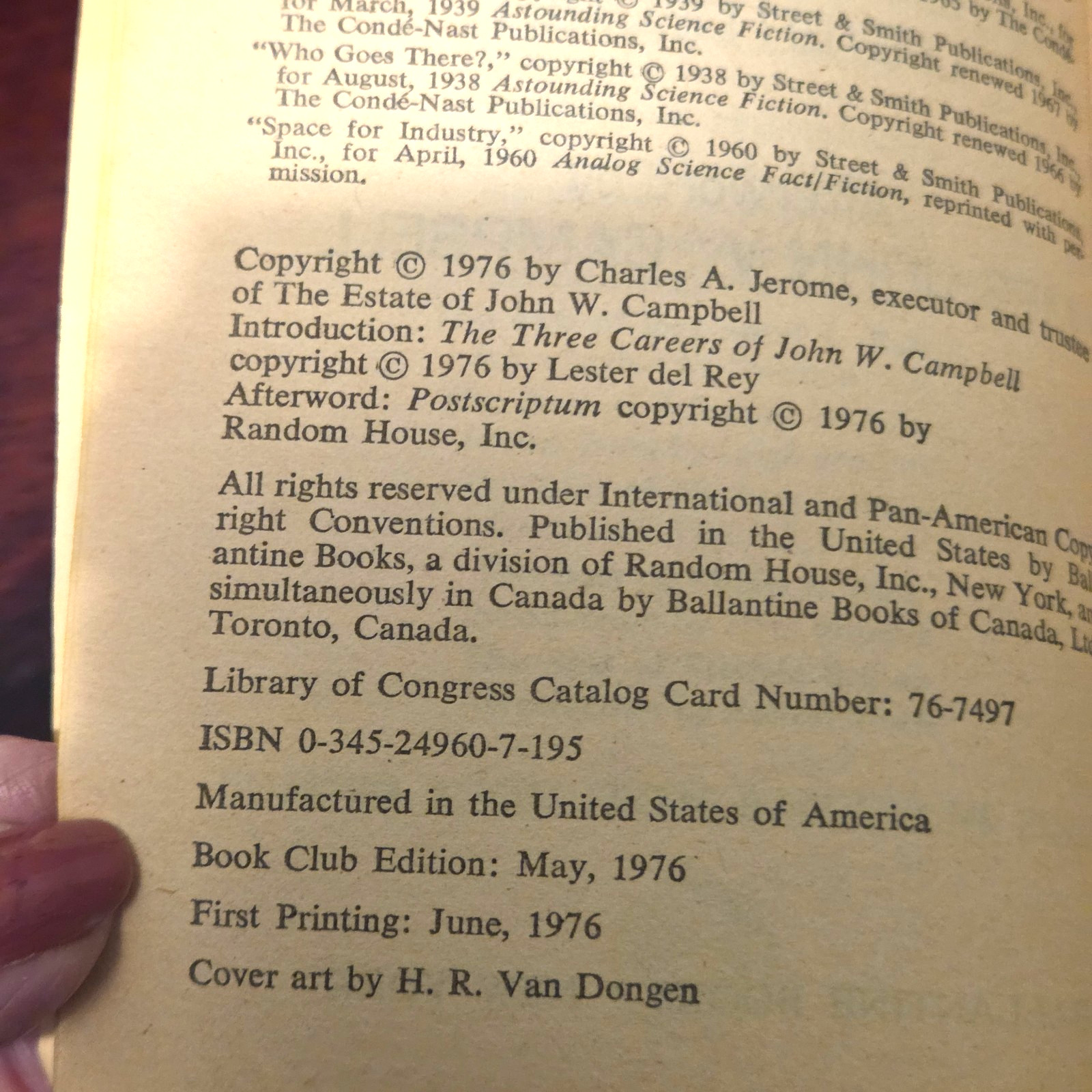 The Best of John W. Campbell – 1976 Edited by Lester Del Rey Science Fiction