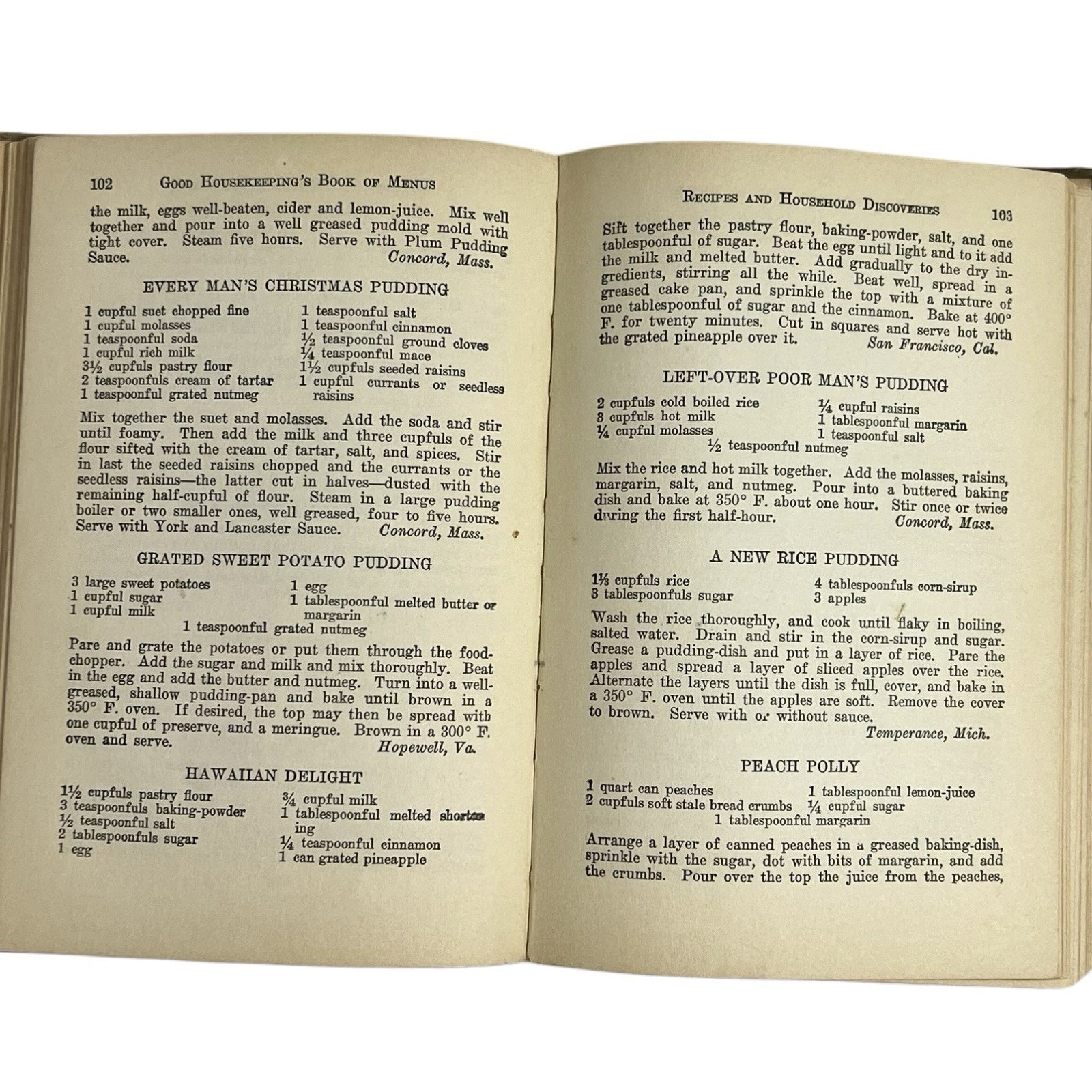 Good Housekeeping’s Menus Recipes & Household Discoveries 1920’s HC Cookbook