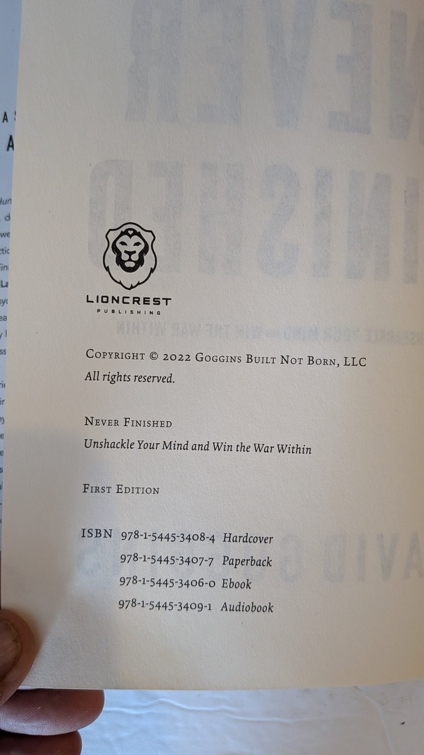 Never Finished David Goggins 2022 First Edition Motivational Lioncrest