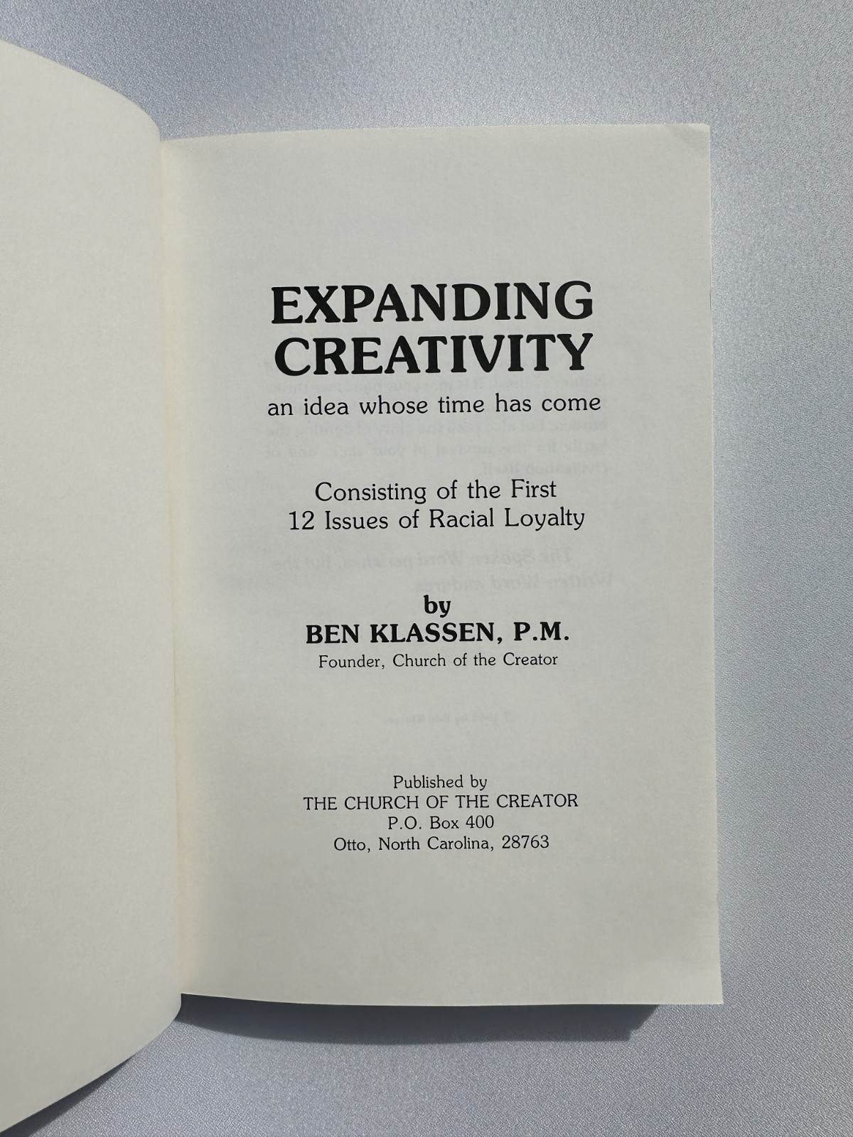 Expanding Creativity: An Idea Whose Time Has Come by Ben Klassen