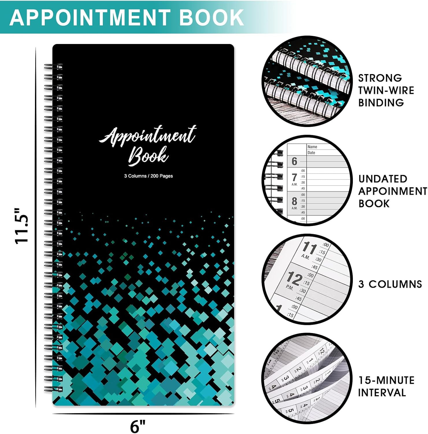 3 Column Appointment Book – Daily and Hourly Schedule Book with 200 Pages