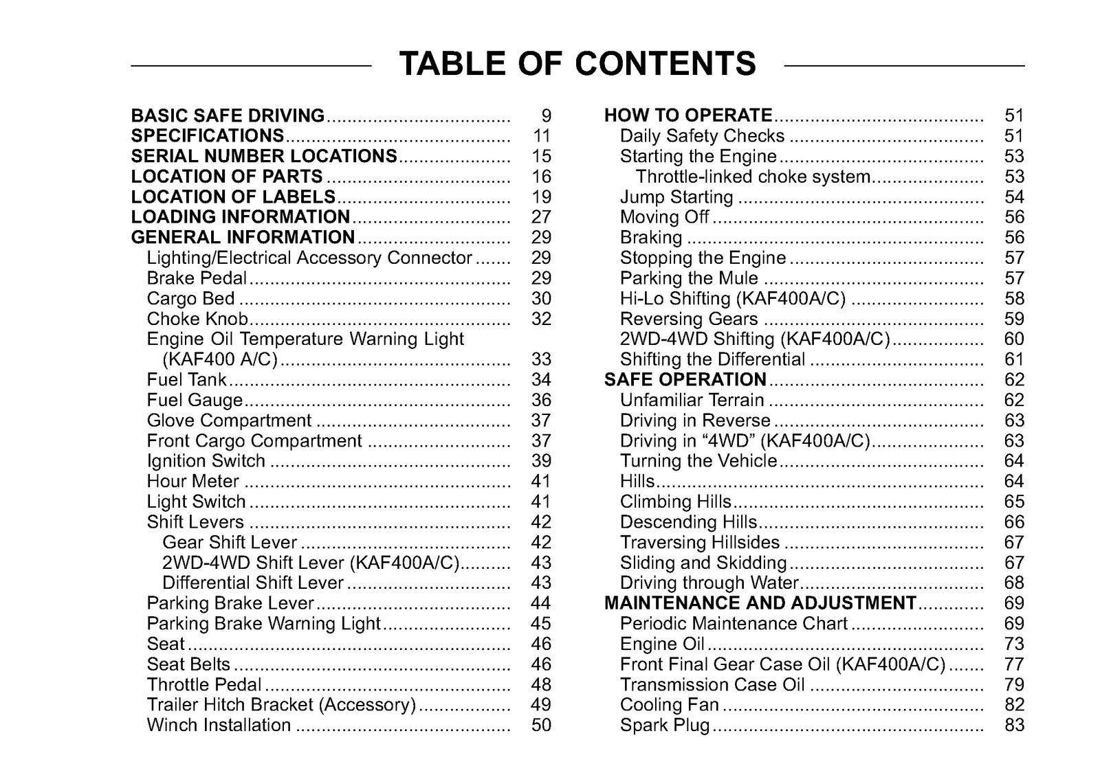 KAWASAKI Mule 610 4×4 600 Owners Manual DOUBLE BIND – PROTECTIVE COVERS